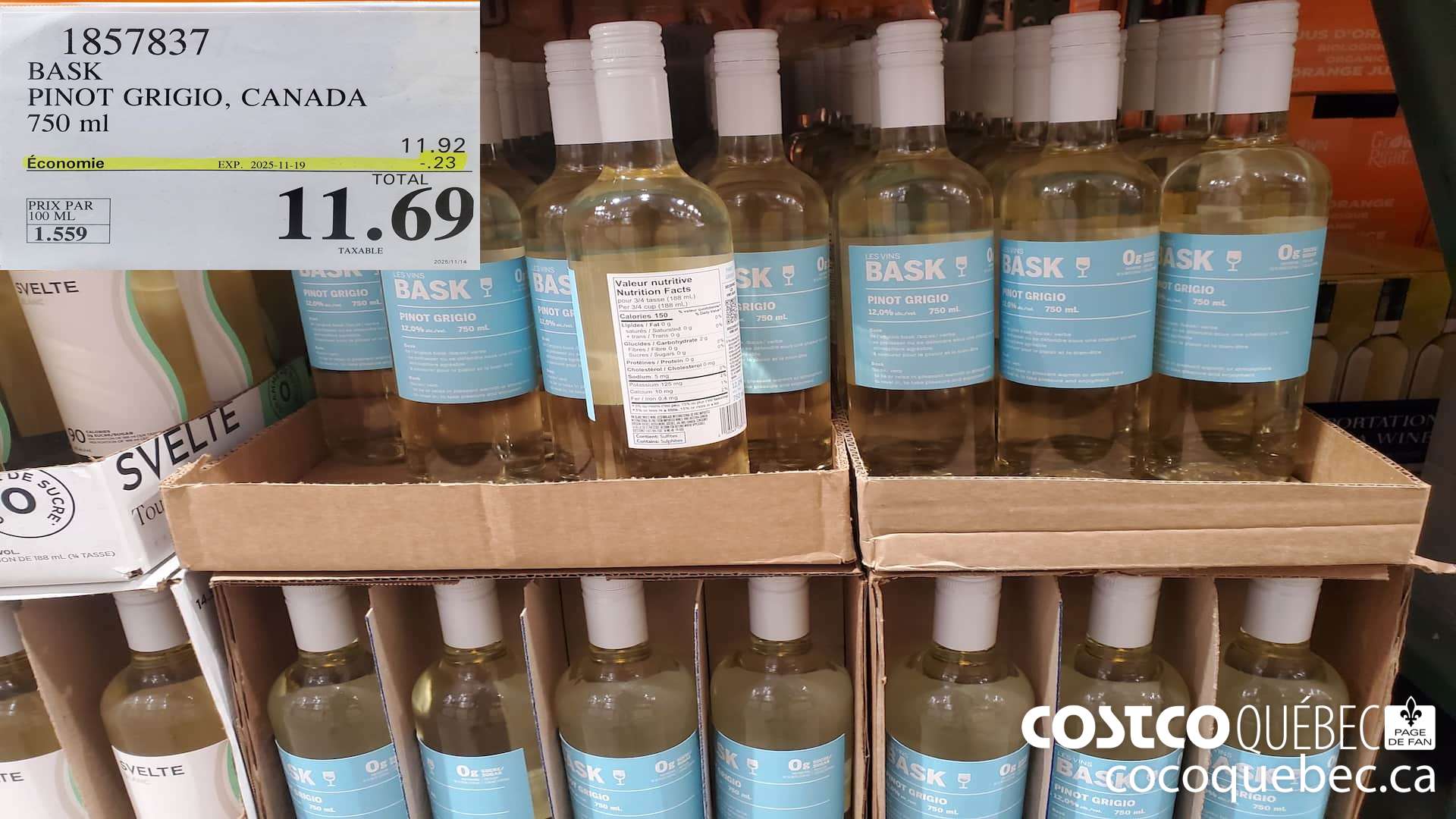 1857837 BASK PINOT GRIGIO, CANADA 750 mL  ($0.23 INSTANT SAVINGS EXPIRES ON 2025-11-19) $11.69