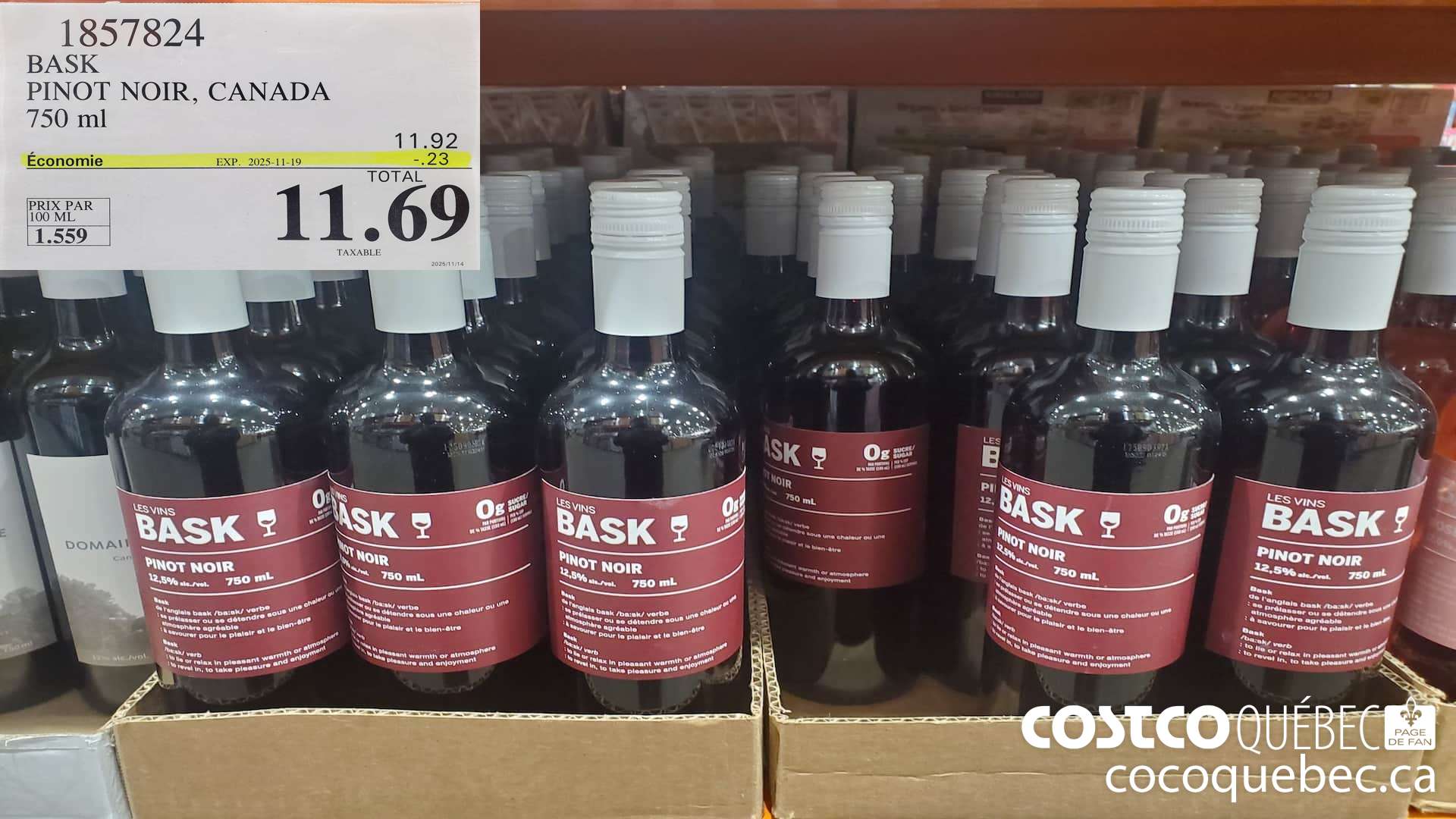1857824 BASK PINOT NOIR, CANADA 750 mL  ($0.23 INSTANT SAVINGS EXPIRES ON 2025-11-19) $11.69