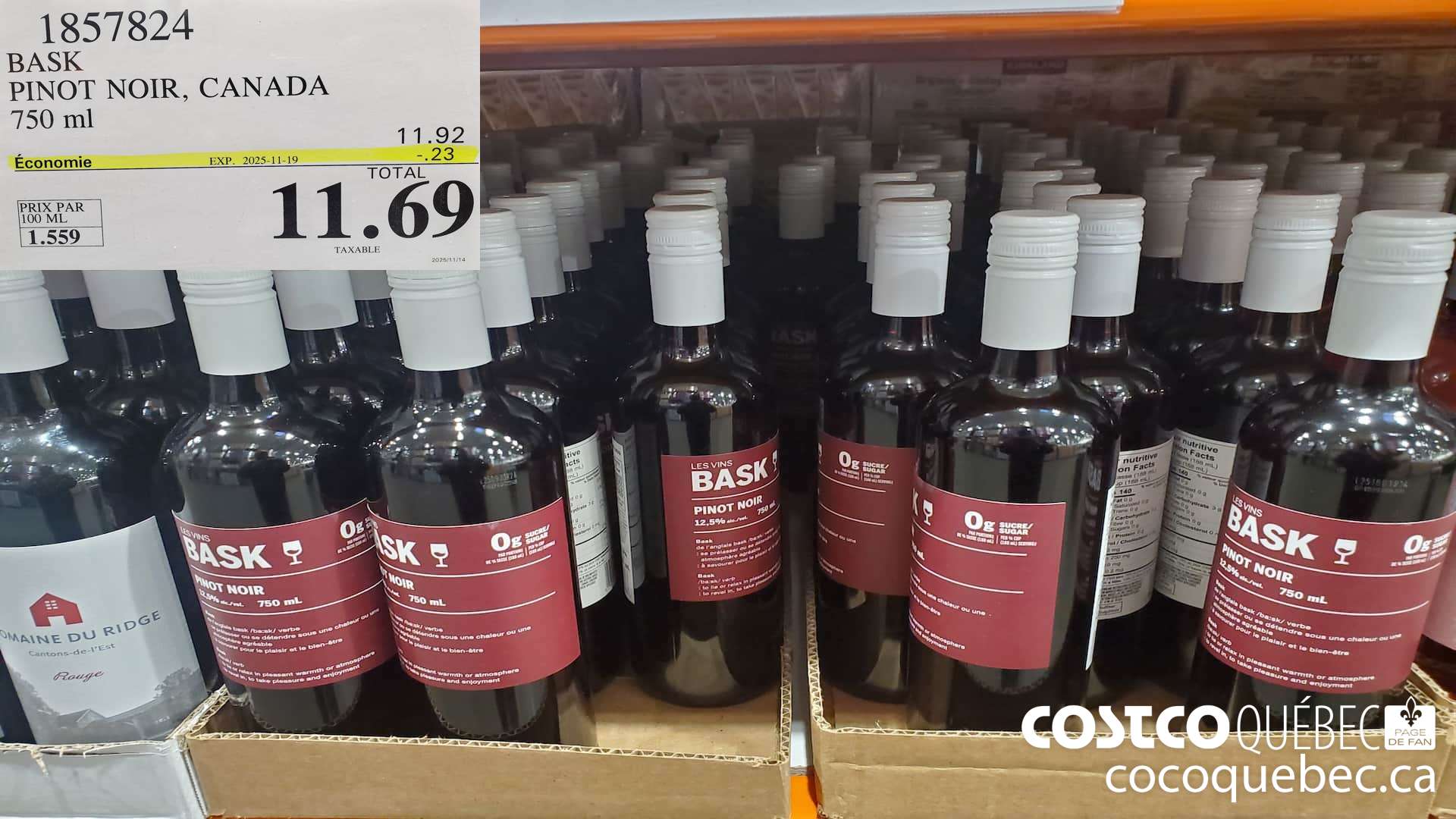 1857824 BASK PINOT NOIR, CANADA 750 mL  ($0.23 INSTANT SAVINGS EXPIRES ON 2025-11-19) $11.69