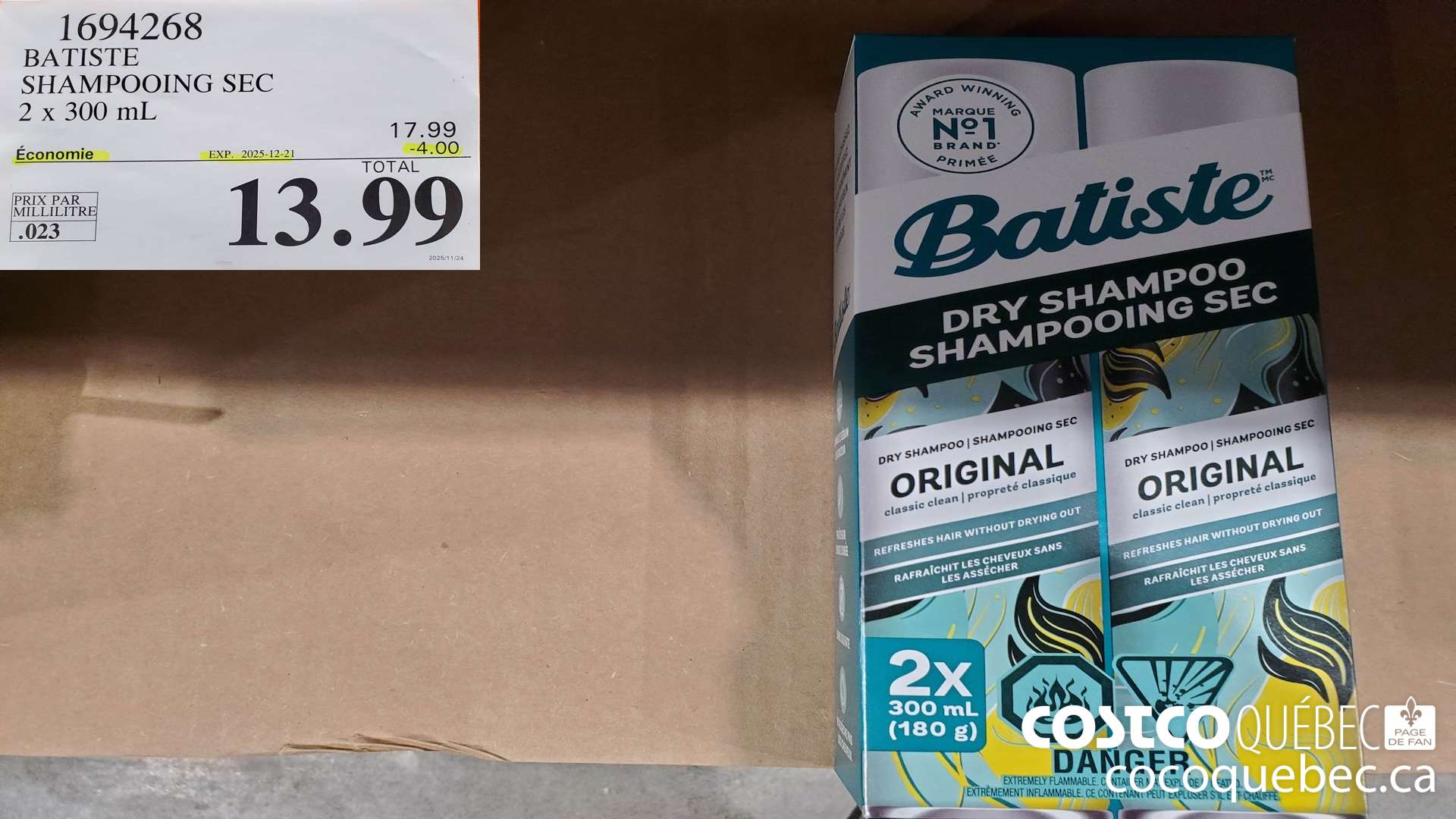 1694268 BATISTE SHAMPOOING SEC 2 x 300 mL ($4.00 INSTANT SAVINGS EXPIRES ON 2025-12-21) $13.99