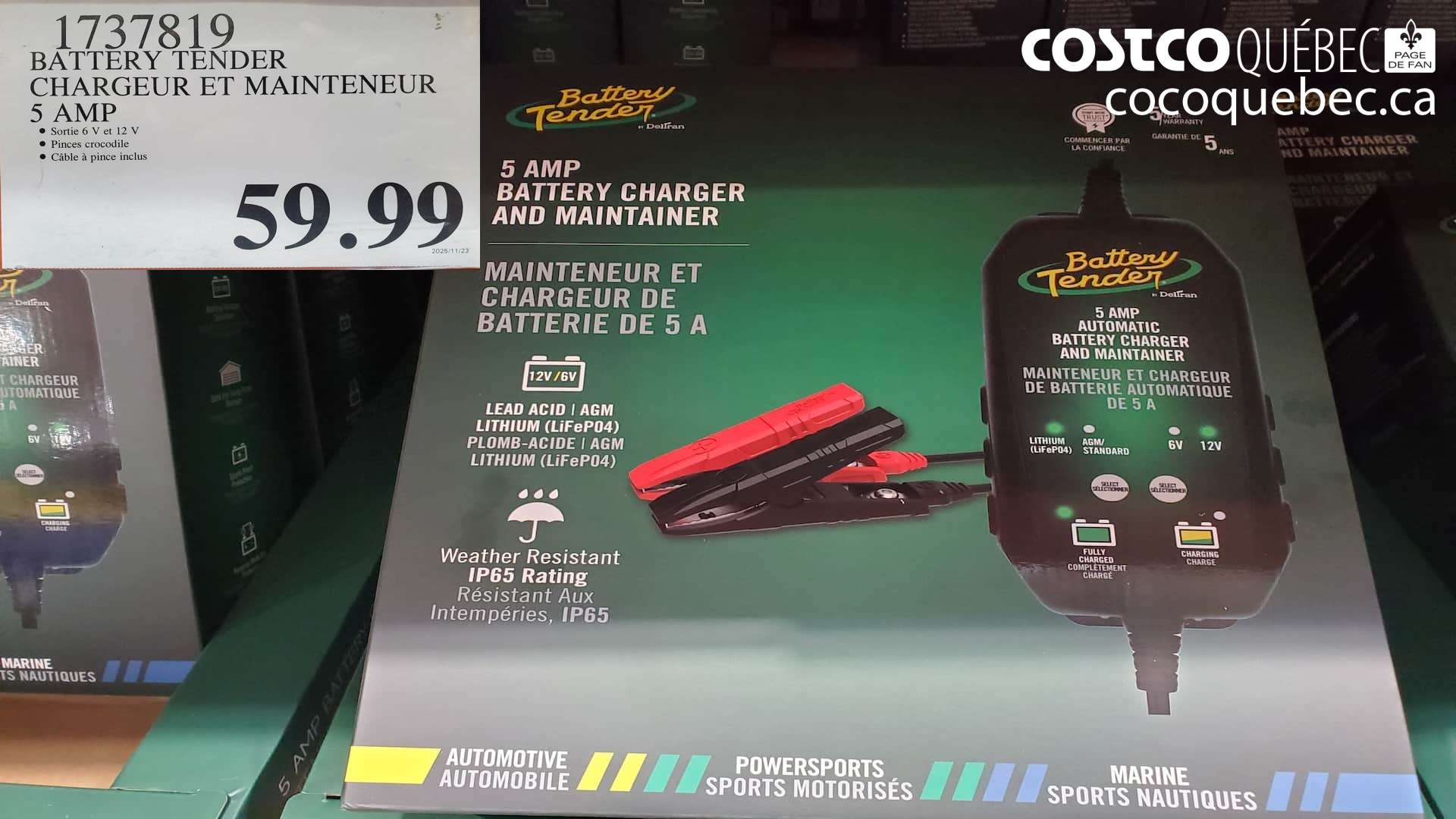 1737819 BATTERY TENDER CHARGEUR ET MAINTENEUR 5 AMP  $59.99