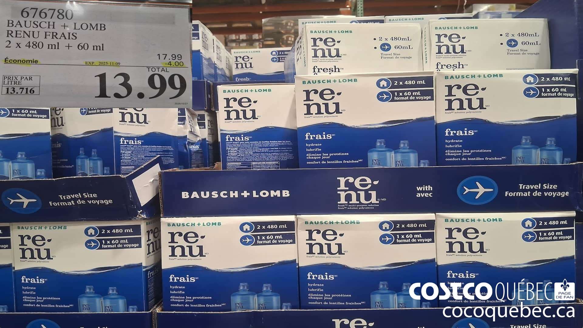 676780 BAUSCH & LOMB RENU FRAIS 2 X 480ml + 60ml  ($4.00 INSTANT SAVINGS EXPIRES ON 2025-11-09) $13.99