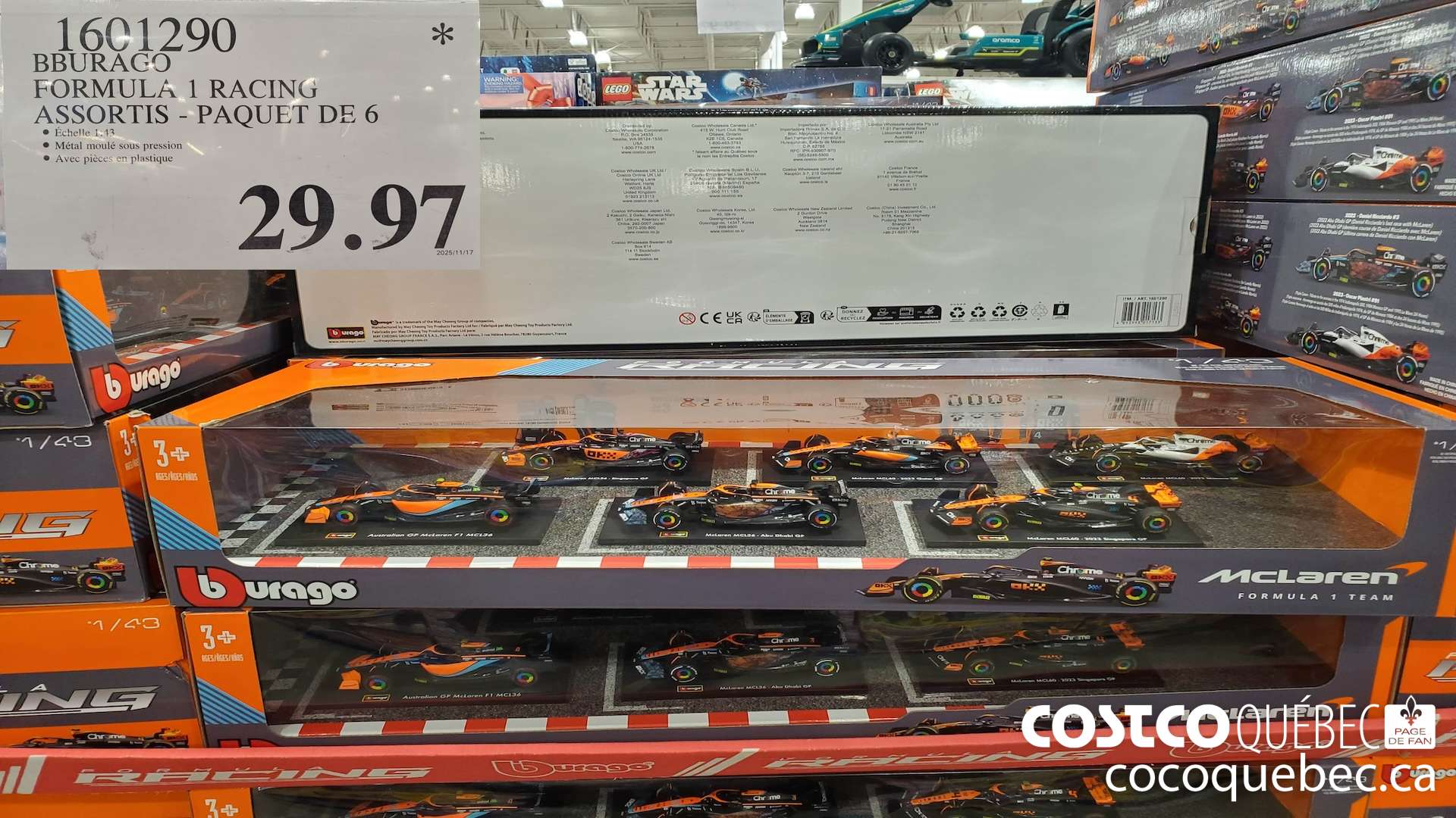 1601290 BBURAGO FORMULA 1 RACING ASSORTIS PAQUET DE 6  $29.97