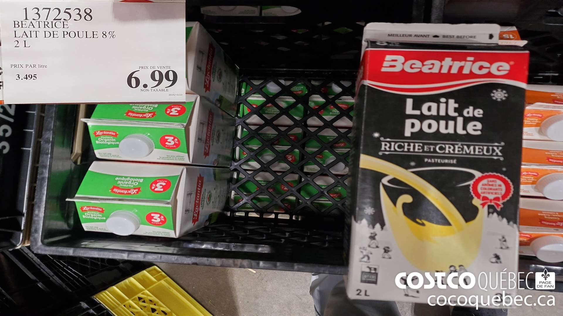 1372538 BEATRICE LAIT DE POULE 8% 2L $6.99