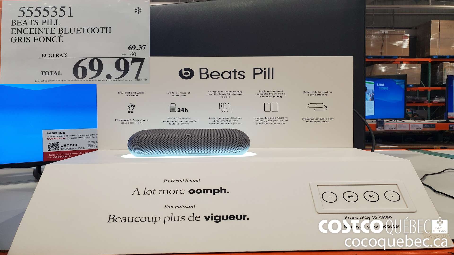 5555351 BEATS PILL ENCEINTE BLUETOOTH GRIS FONCE  $69.97