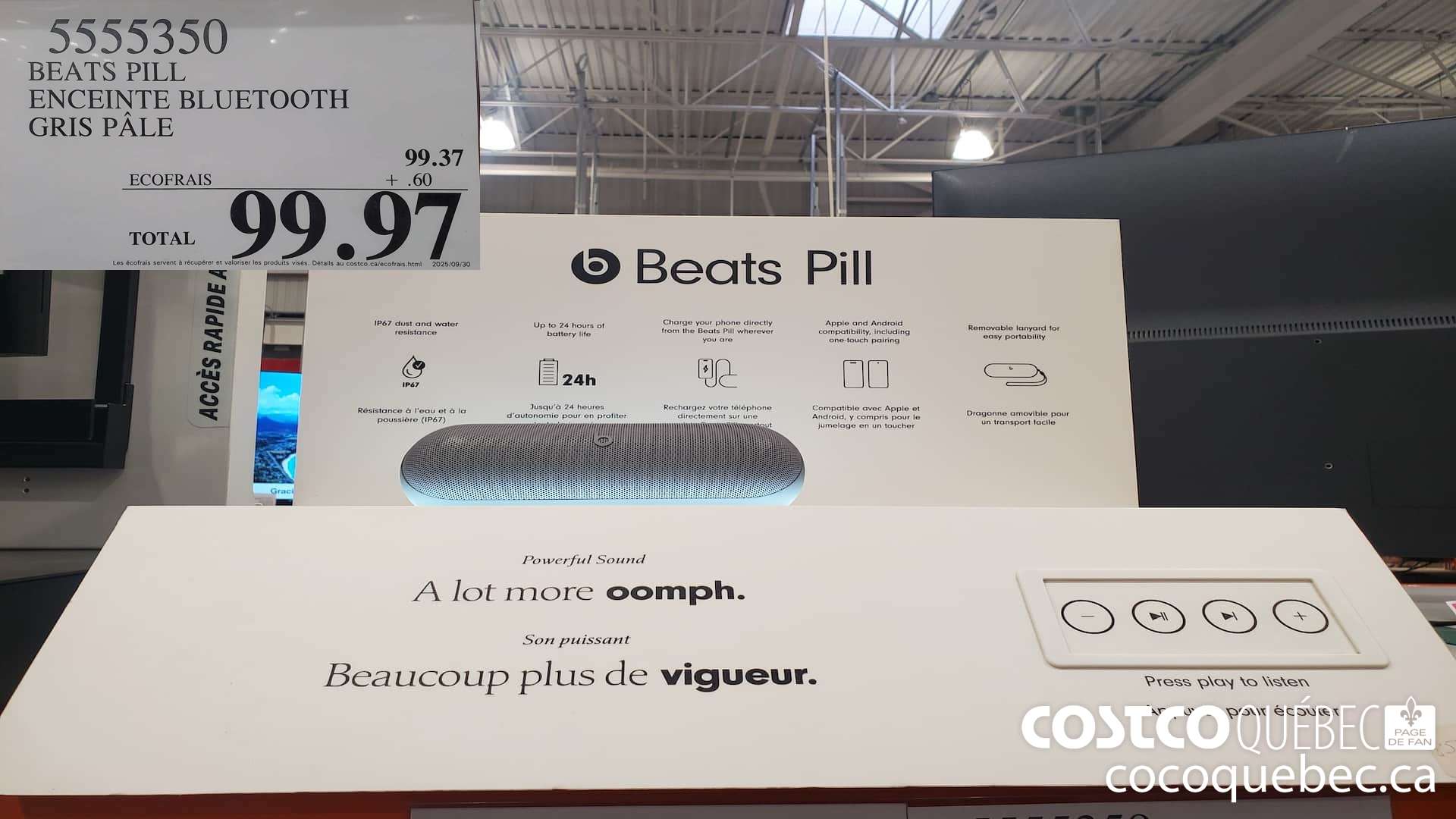 5555350 BEATS PILL ENCEINTE BLUETOOTH GRIS PALE $99.97