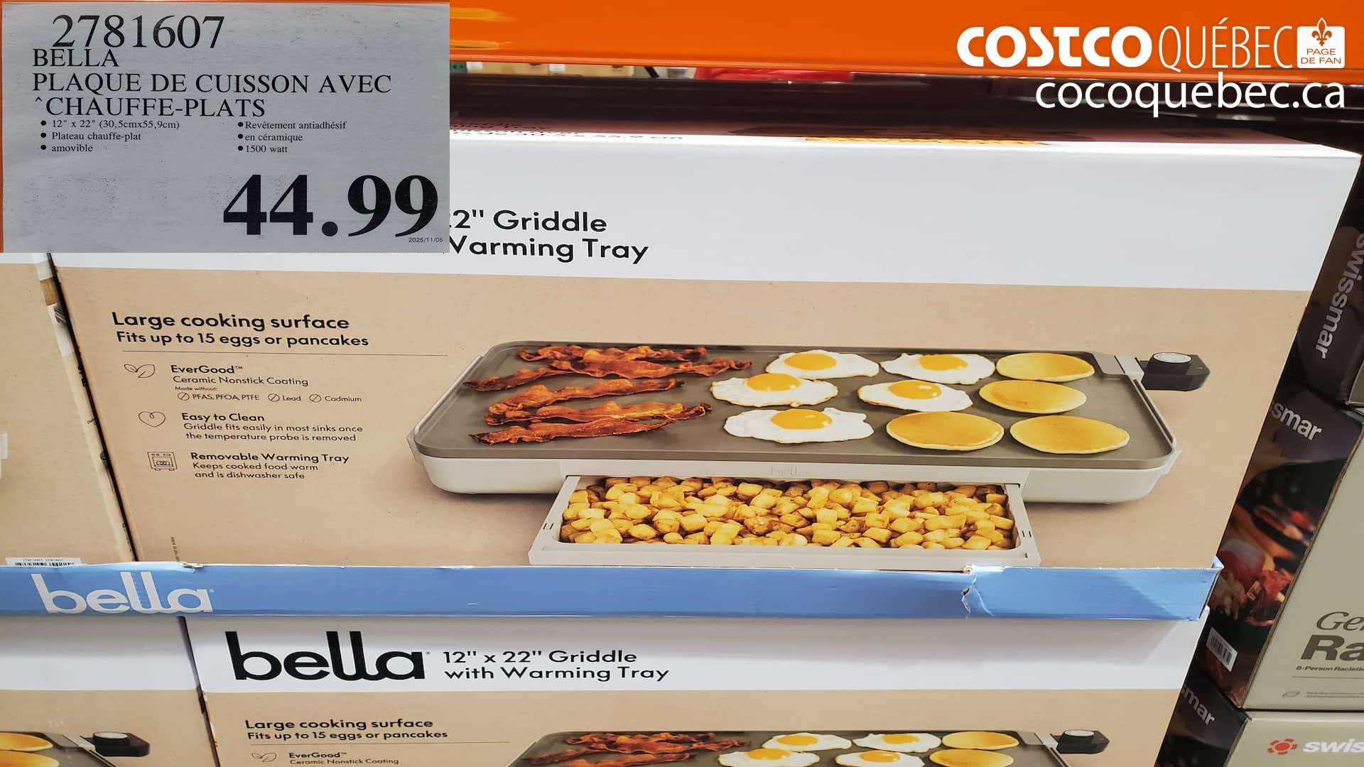 2781607 BELLA PLAQUE DE CUISSON AVEC CHAUFFE-PLATS $44.99