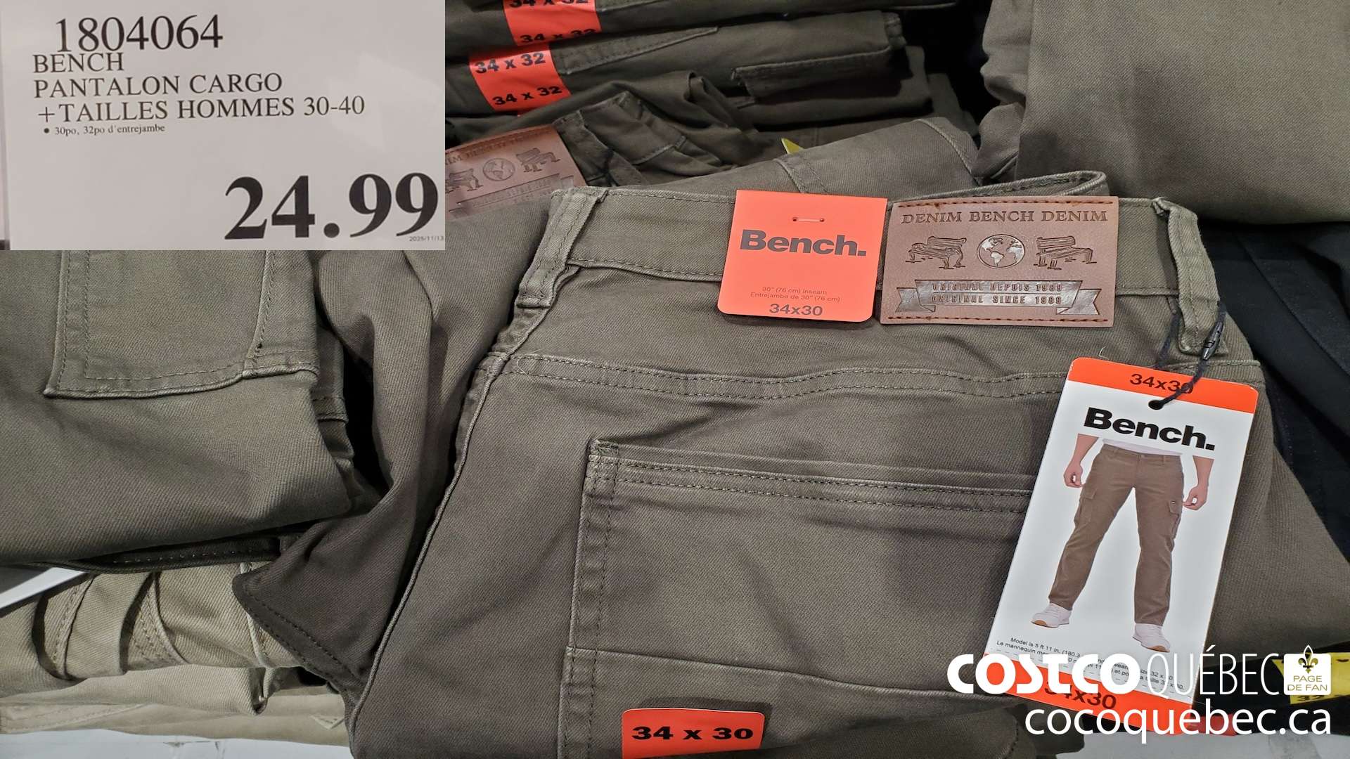 1804064 BENCH PANTALON CARGO +TAILLES HOMMES 30-40  $24.99