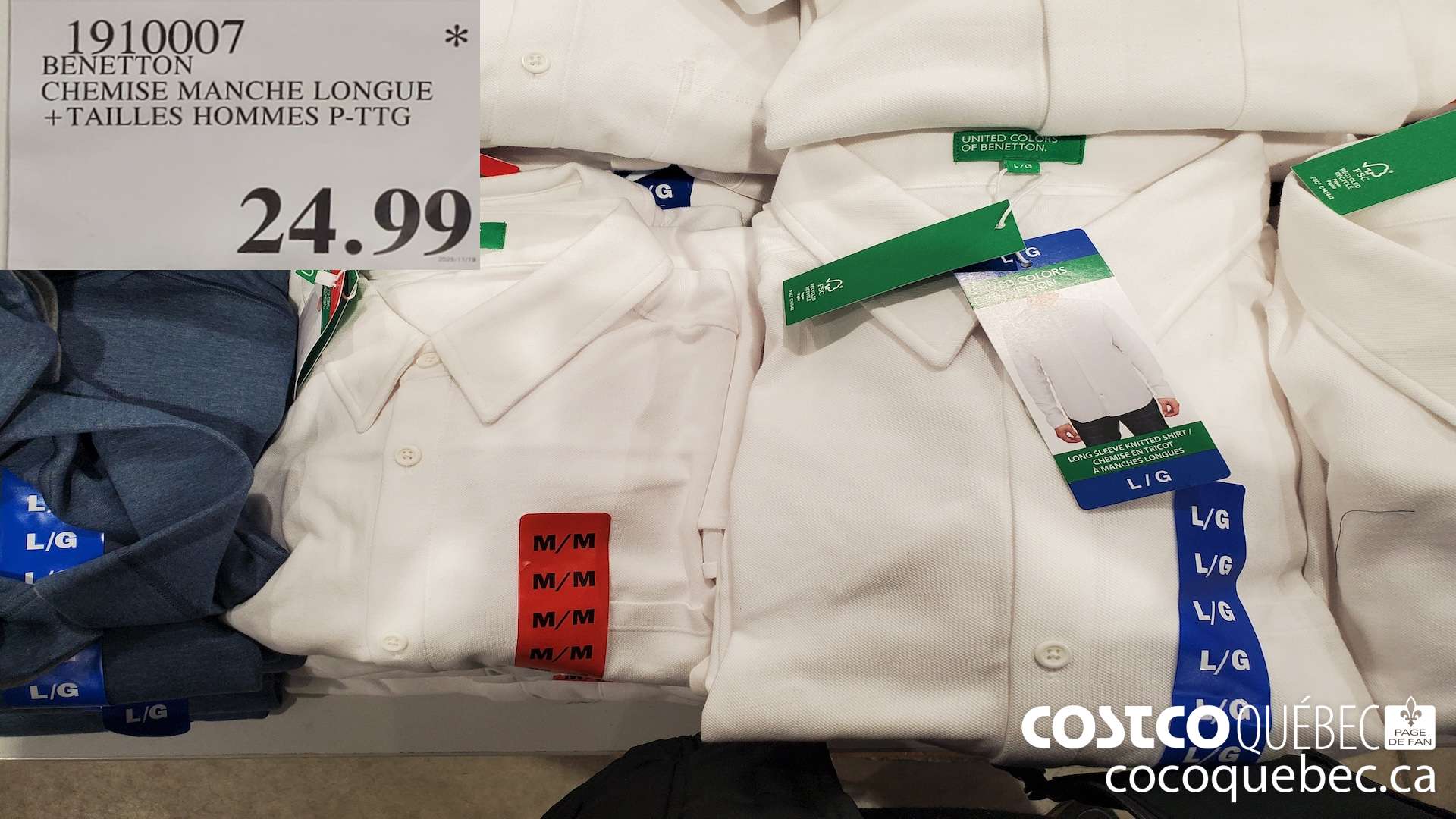 1910007 BENETTON CHEMISE MANCHE LONGUE +TAILLES HOMMES P-TTG  $24.99