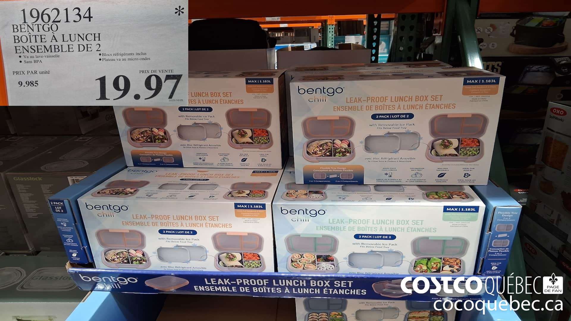 1962134 BENTGO BOITE A LUNCH ENSEMBLE DE 2 $19.97