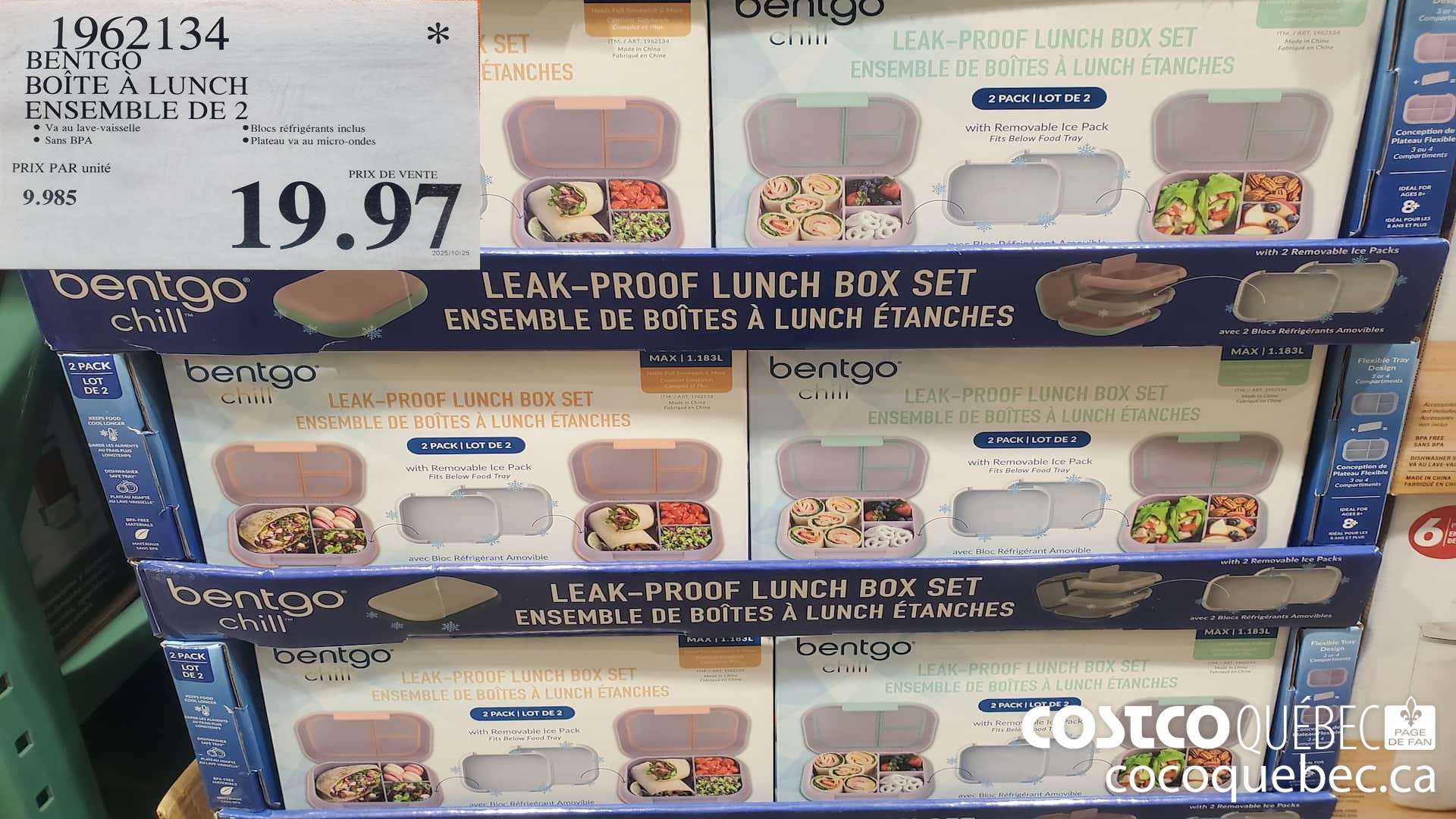 1962134 BENTGO BOITE A LUNCH ENSEMBLE DE 2 $19.97