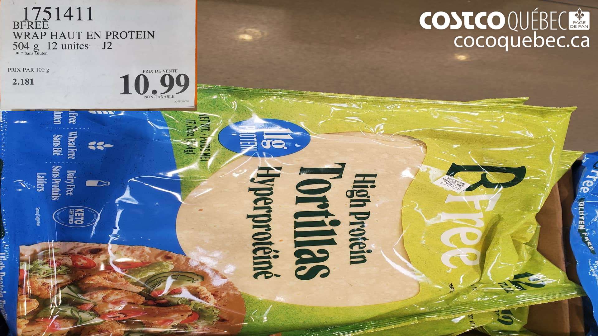 1751411 BFREE WRAP HAUT EN PROTEIN 504 G 12 unites  $10.99