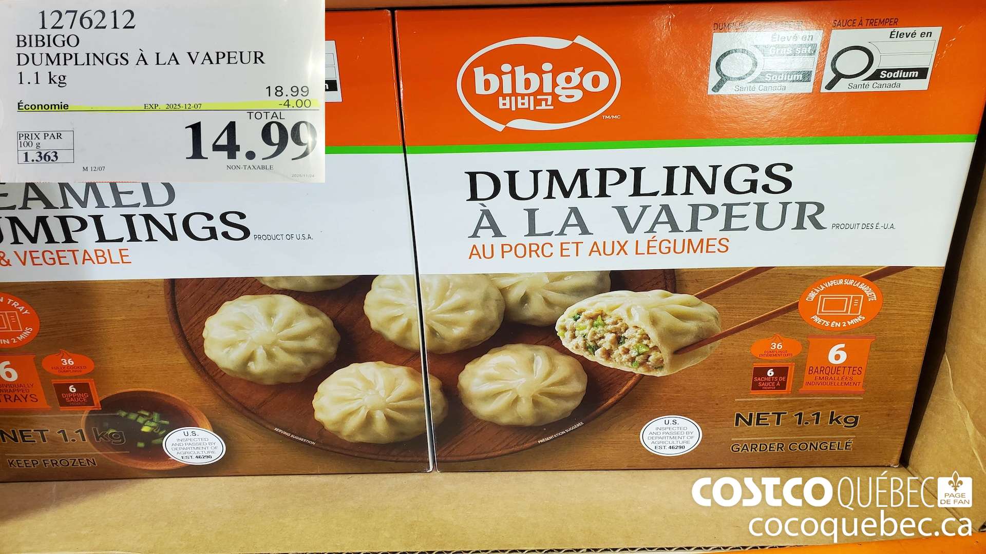 1276212 BIBIGO DUMPLINGS A LA VAPEUR 1.1 kg M 4/13  ($4.00 INSTANT SAVINGS EXPIRES ON 2025-04-13) $15.99