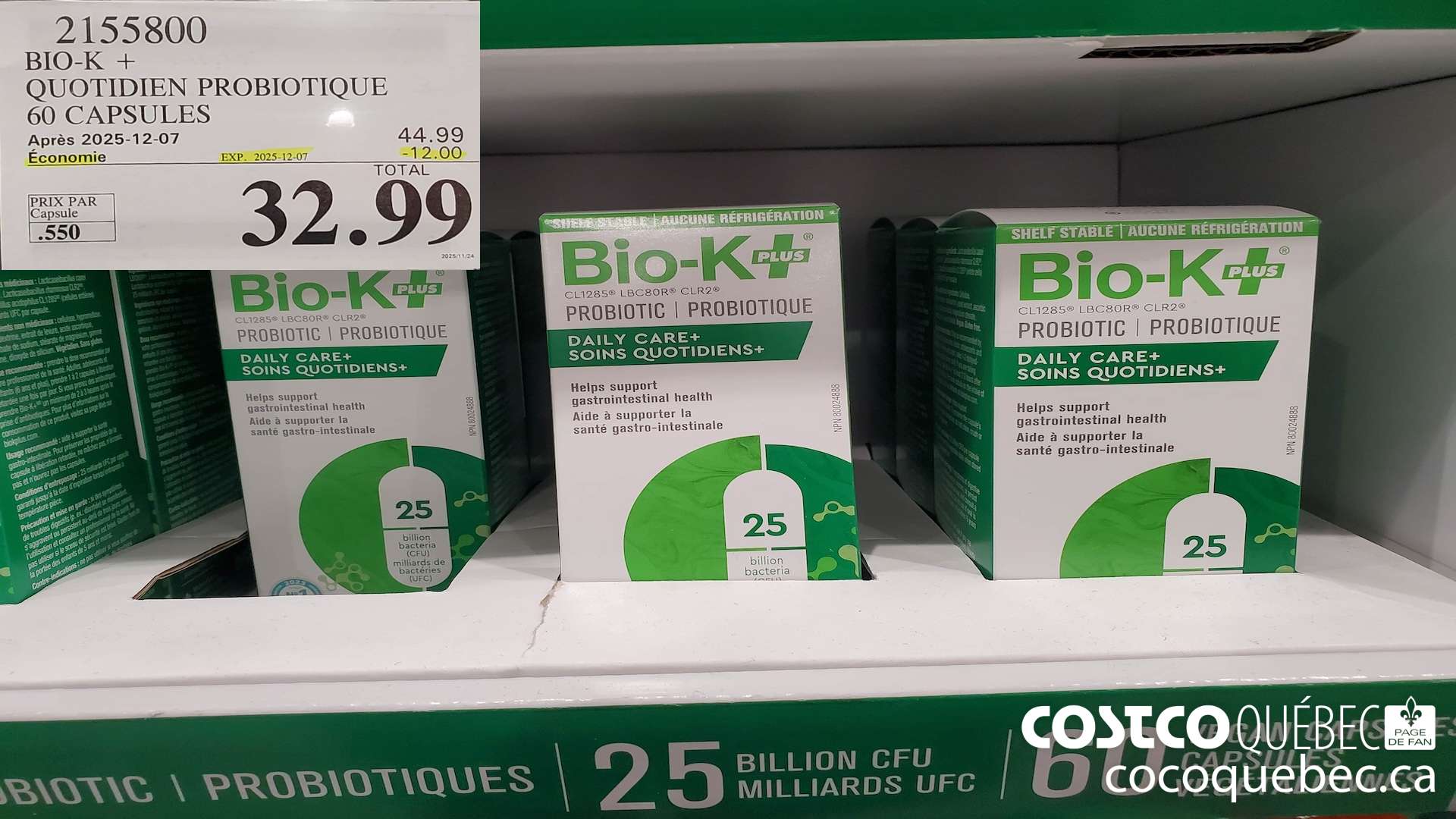 2155800 BIO-K + PROBIOTIQUE 25 MILLIA 60 CAPSULES  ($12.00 INSTANT SAVINGS EXPIRES ON 2025-12-07) $32.99