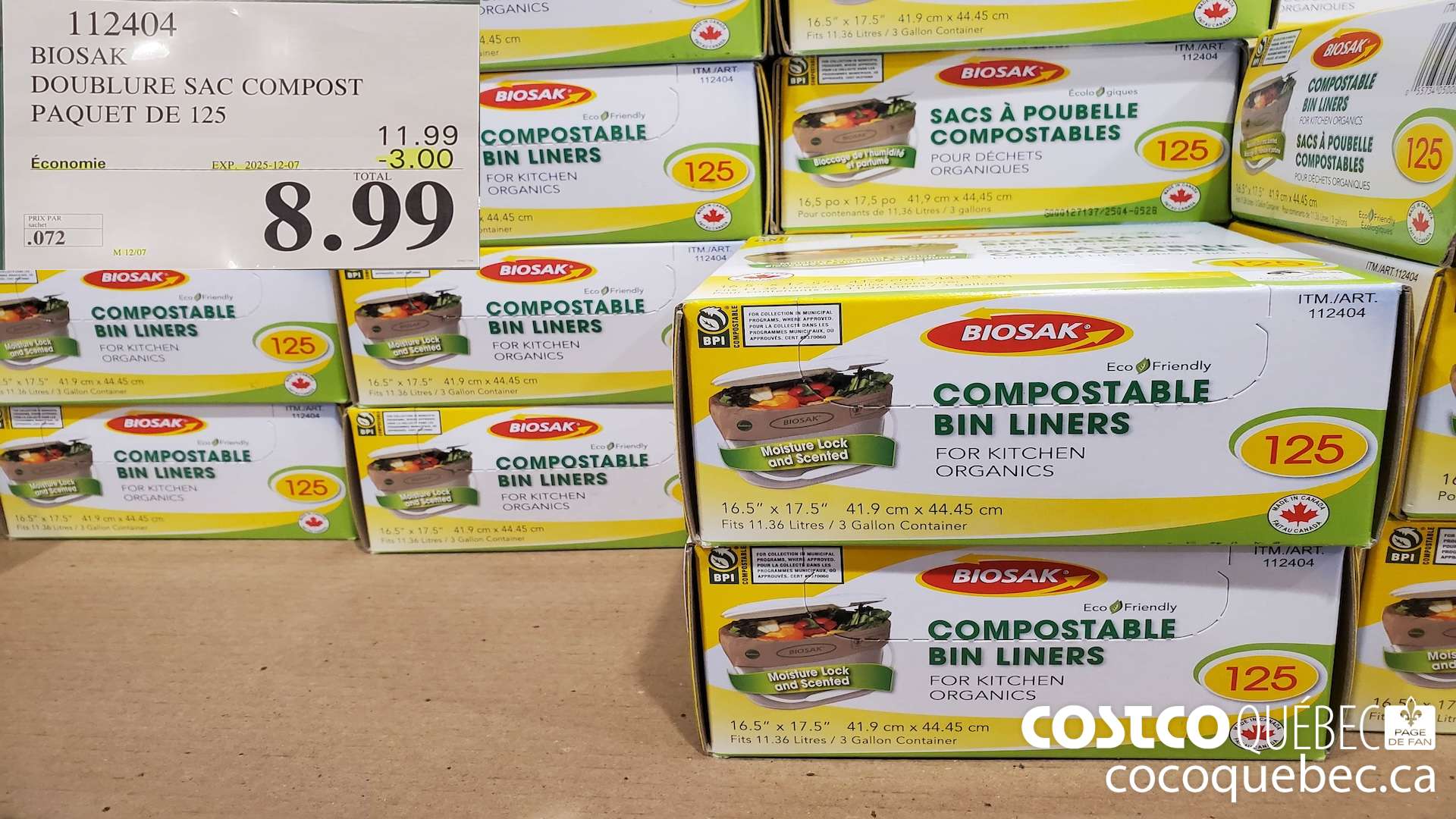 112404 BIOSAK DOUBLURE SAC COMPOST PAQUET DE 125 ($3.00 INSTANT SAVINGS EXPIRES ON 2025-12-07) $8.99