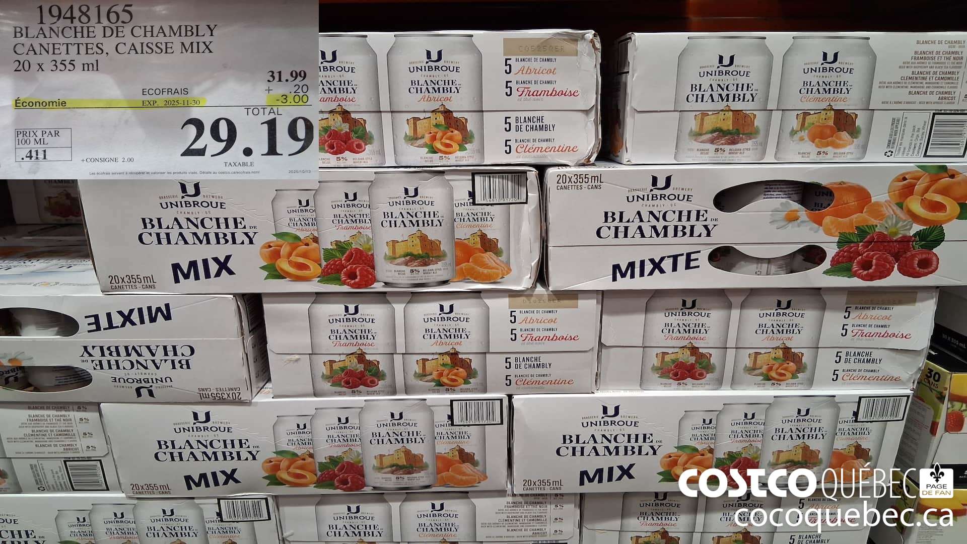 1948165 BLANCHE DE CHAMBLY CANETTES, CAISSE MIX 20 X 355ML ($3.00 INSTANT SAVINGS EXPIRES ON 2025-11-30) $29.19