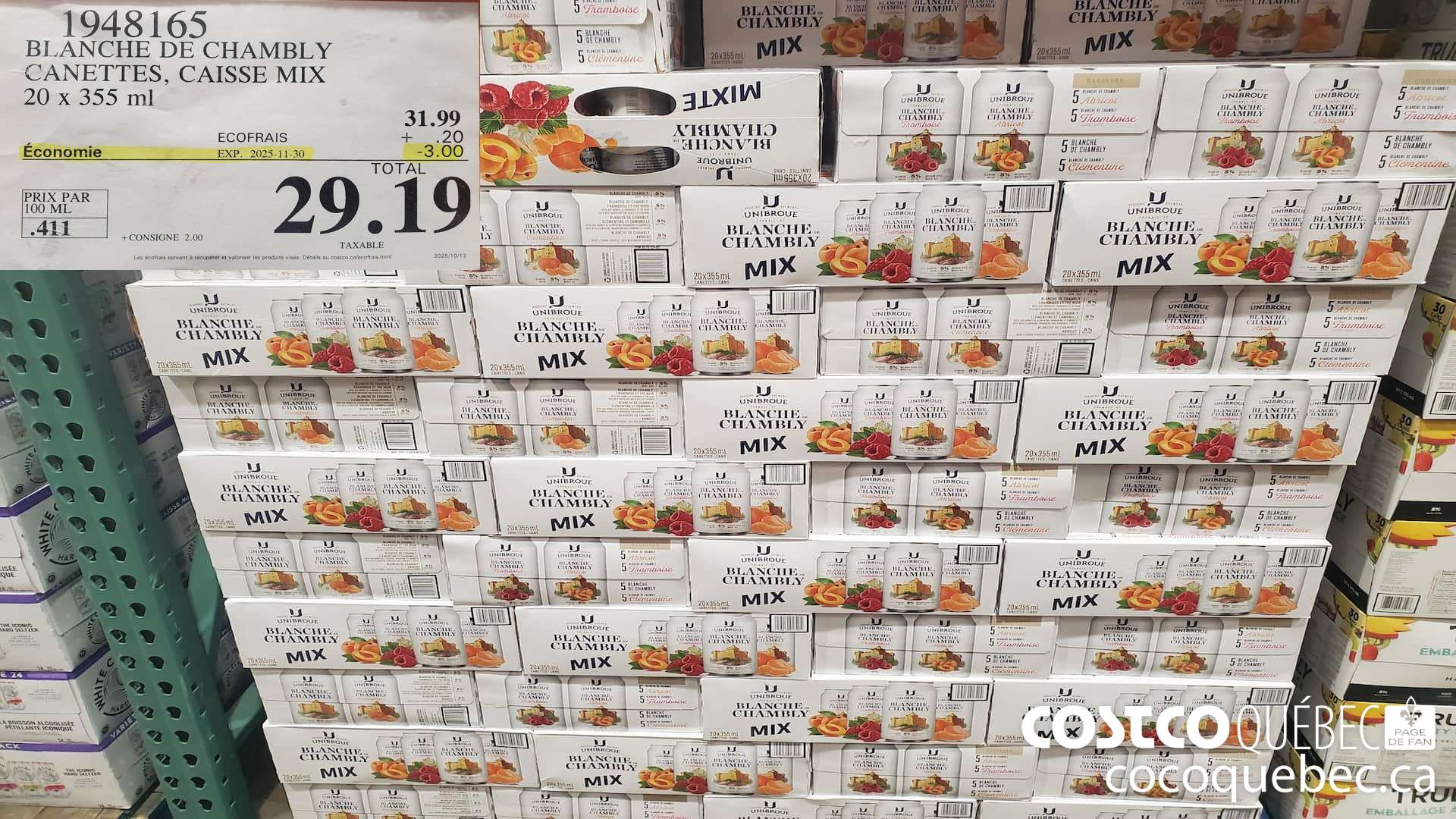 1948165 BLANCHE DE CHAMBLY CANETTES, CAISSE MIX 20 X 355ML ($3.00 INSTANT SAVINGS EXPIRES ON 2025-11-30) $29.19