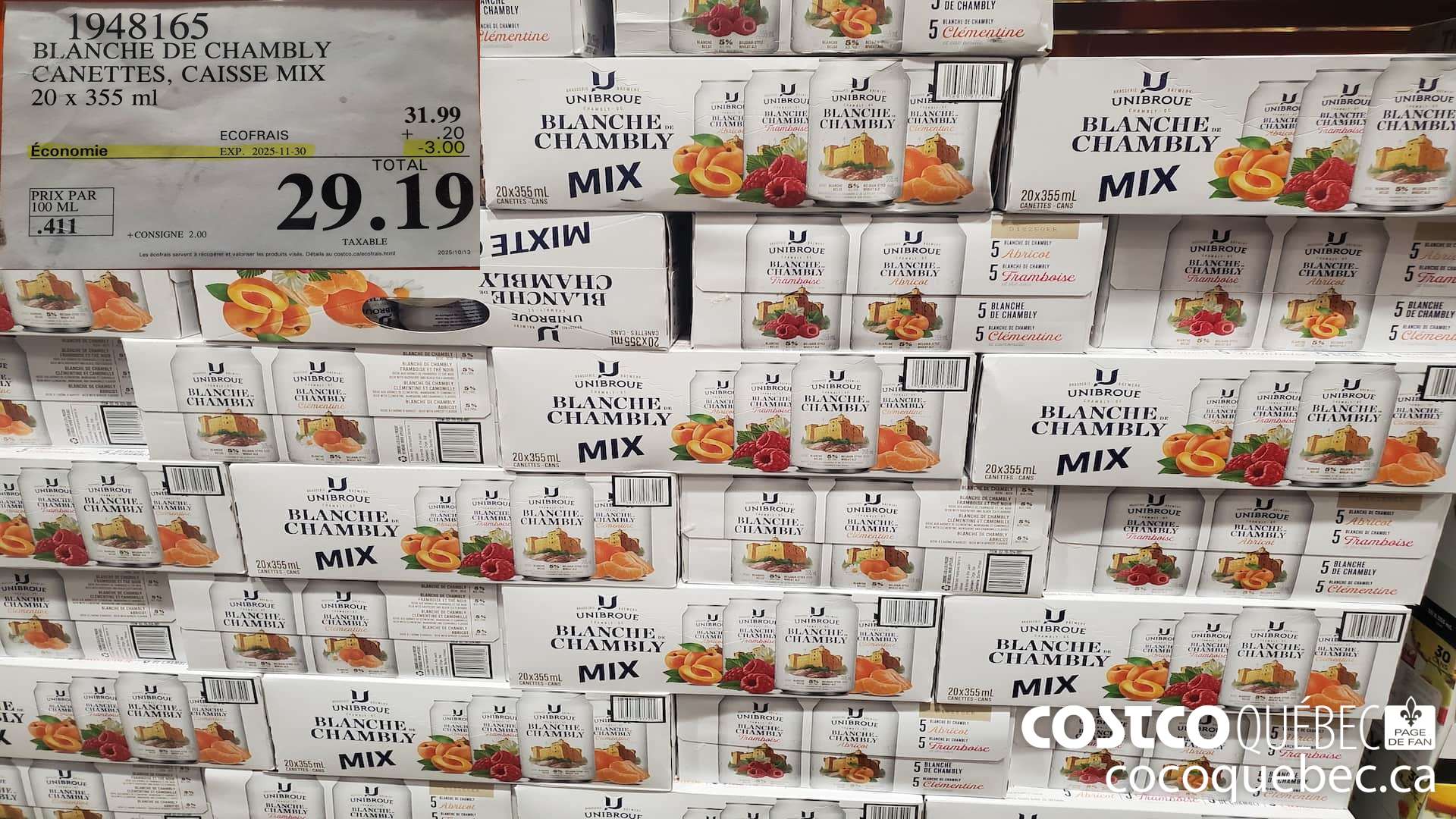 1948165 BLANCHE DE CHAMBLY CANETTES, CAISSE MIX 20 X 355ML ($3.00 INSTANT SAVINGS EXPIRES ON 2025-11-30) $29.19