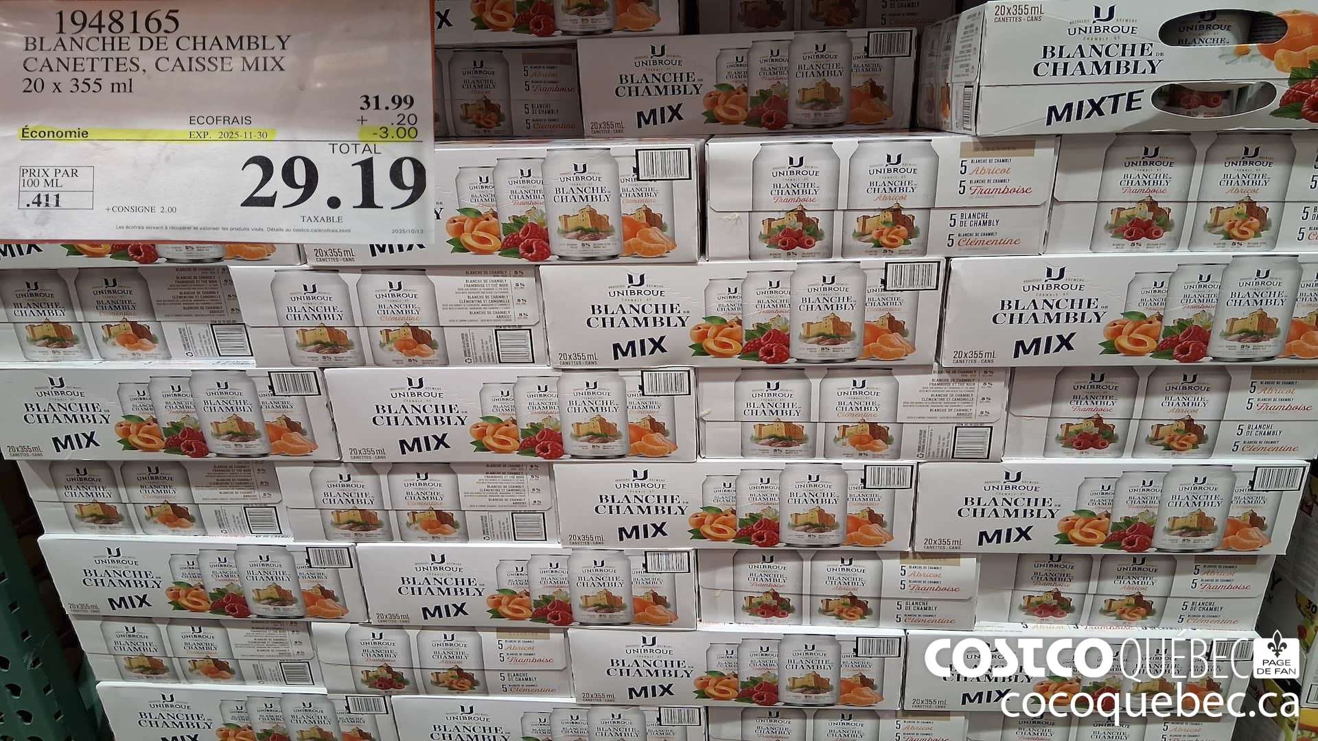 1948165 BLANCHE DE CHAMBLY CANETTES, CAISSE MIX 20 x 355 mL ($3.00 INSTANT SAVINGS EXPIRES ON 2025-11-30) $29.19