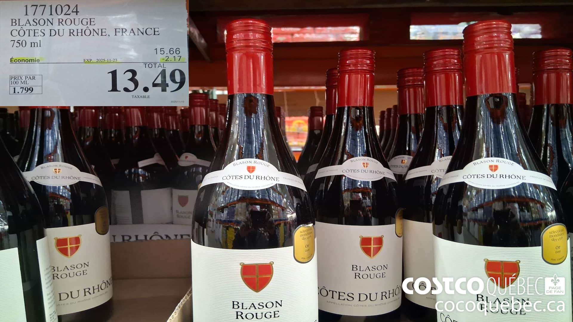 1771024 BLASON ROUGE COTES DU RHONE, FRANCE 750ML ($2.17 INSTANT SAVINGS EXPIRES ON 2025-11-23) $13.49