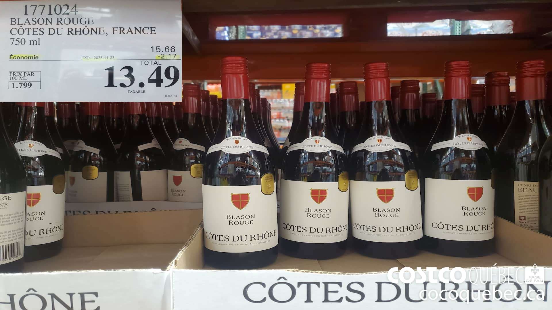 1771024 BLASON ROUGE COTES DU RHONE, FRANCE 750ML ($2.17 INSTANT SAVINGS EXPIRES ON 2025-11-23) $13.49