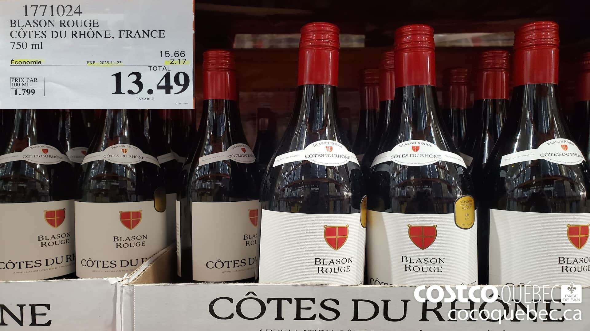 1771024 BLASON ROUGE COTES DU RHONE, FRANCE 750ML ($2.17 INSTANT SAVINGS EXPIRES ON 2025-11-23) $13.49