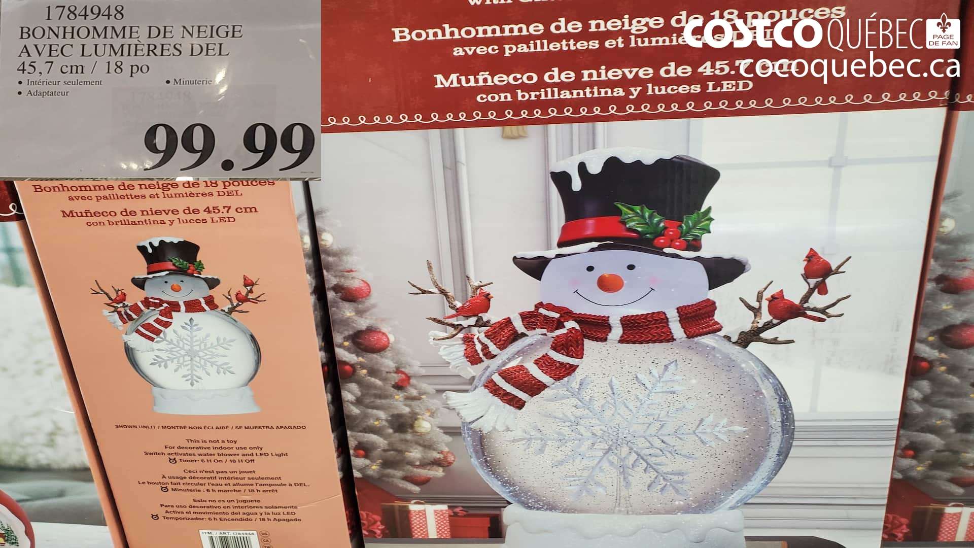 1784948 BONHOMME DE NEIGE AVEC LUMIERES DEL 45,7 cm/ 18 po $99.99