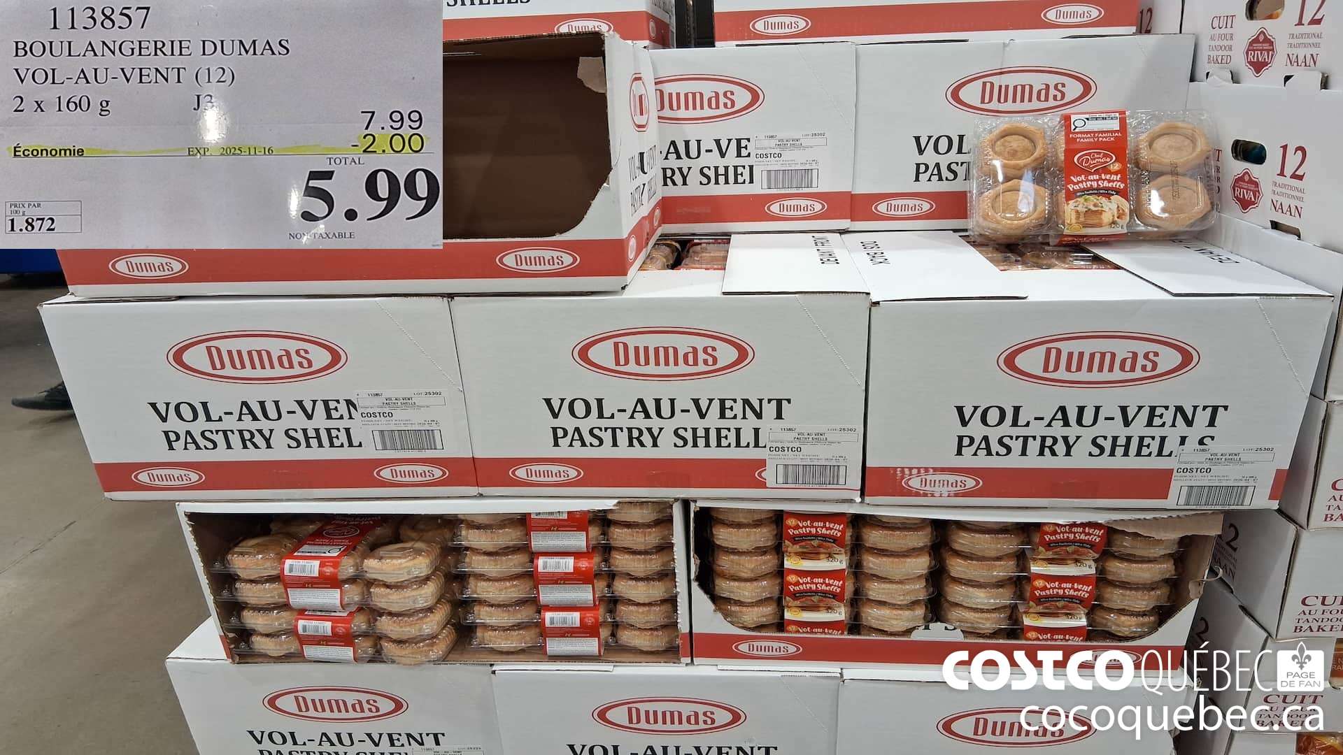 113857 BOULANGERIE DUMAS VOL-AU-VENT (12) 2x 160g  ($2.00 INSTANT SAVINGS EXPIRES ON 2025-11-16) $5.99