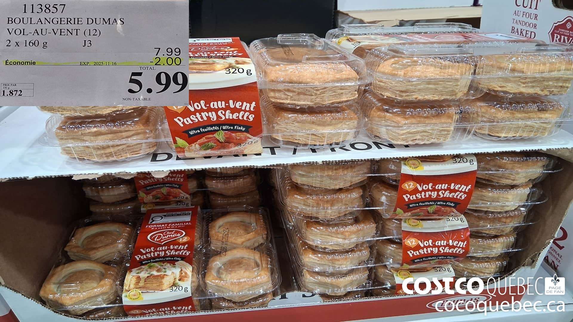 113857 BOULANGERIE DUMAS VOL-AU-VENT (12) 2x 160g  ($2.00 INSTANT SAVINGS EXPIRES ON 2025-11-16) $5.99
