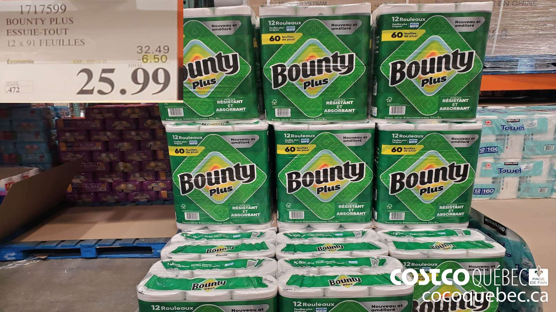 1717599 BOUNTY PLUS ESSUIE-TOUT 12 X 91 FEUILLES ($6.50 INSTANT SAVINGS EXPIRES ON 2025-11-23) $25.99