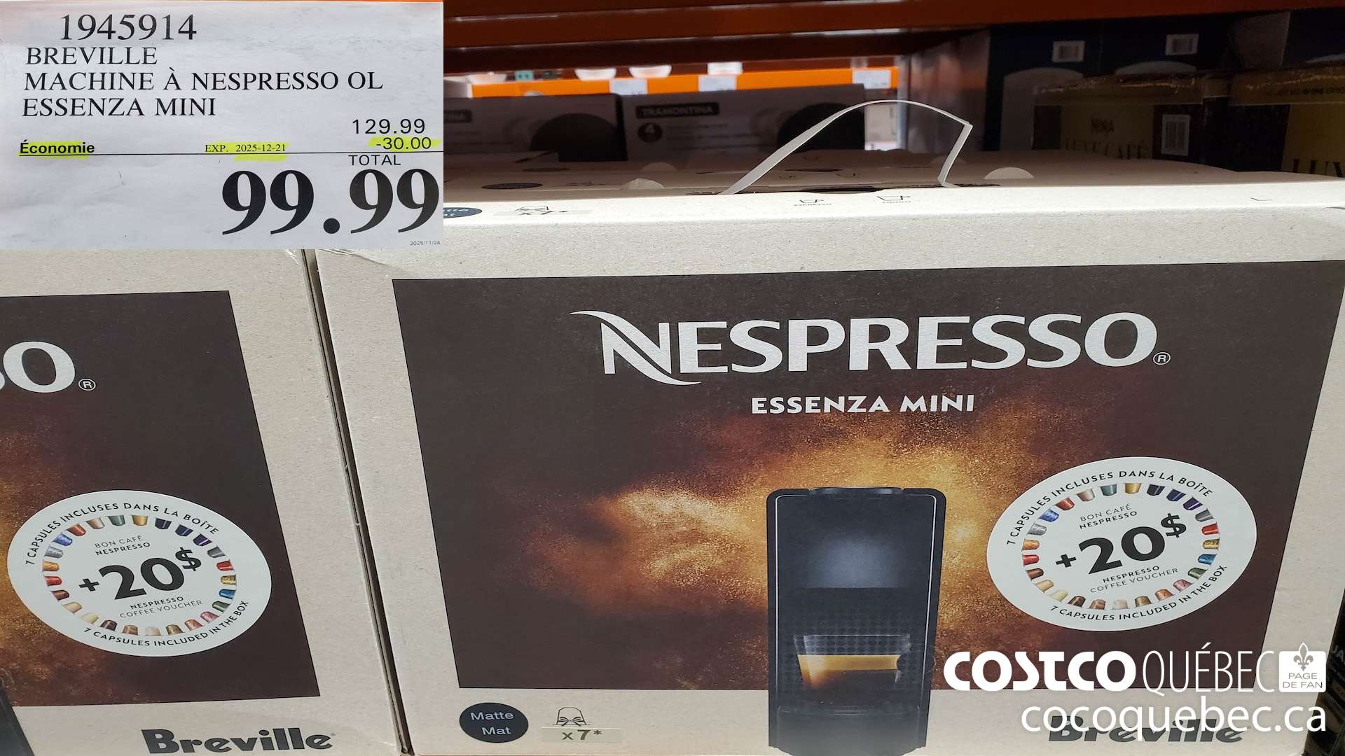 1945914 BREVILLE MACHINE A NESPRESSO OL ESSENZA MINI ($30.00 INSTANT SAVINGS EXPIRES ON 2025-12-21) $99.99