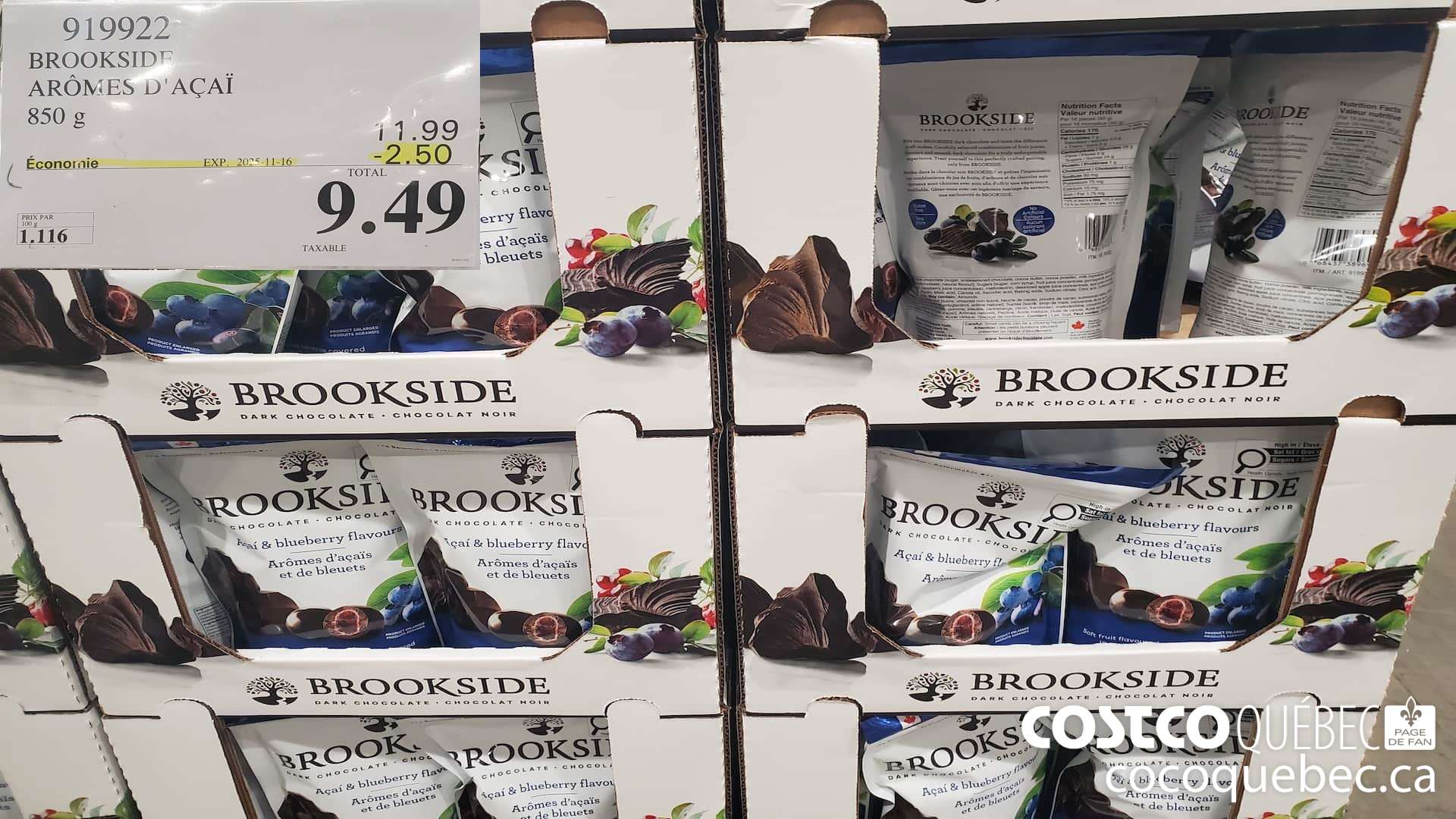 919922 BROOKSIDE AROMES D'ACAI 850G ($2.50 INSTANT SAVINGS EXPIRES ON 2025-11-16) $9.49