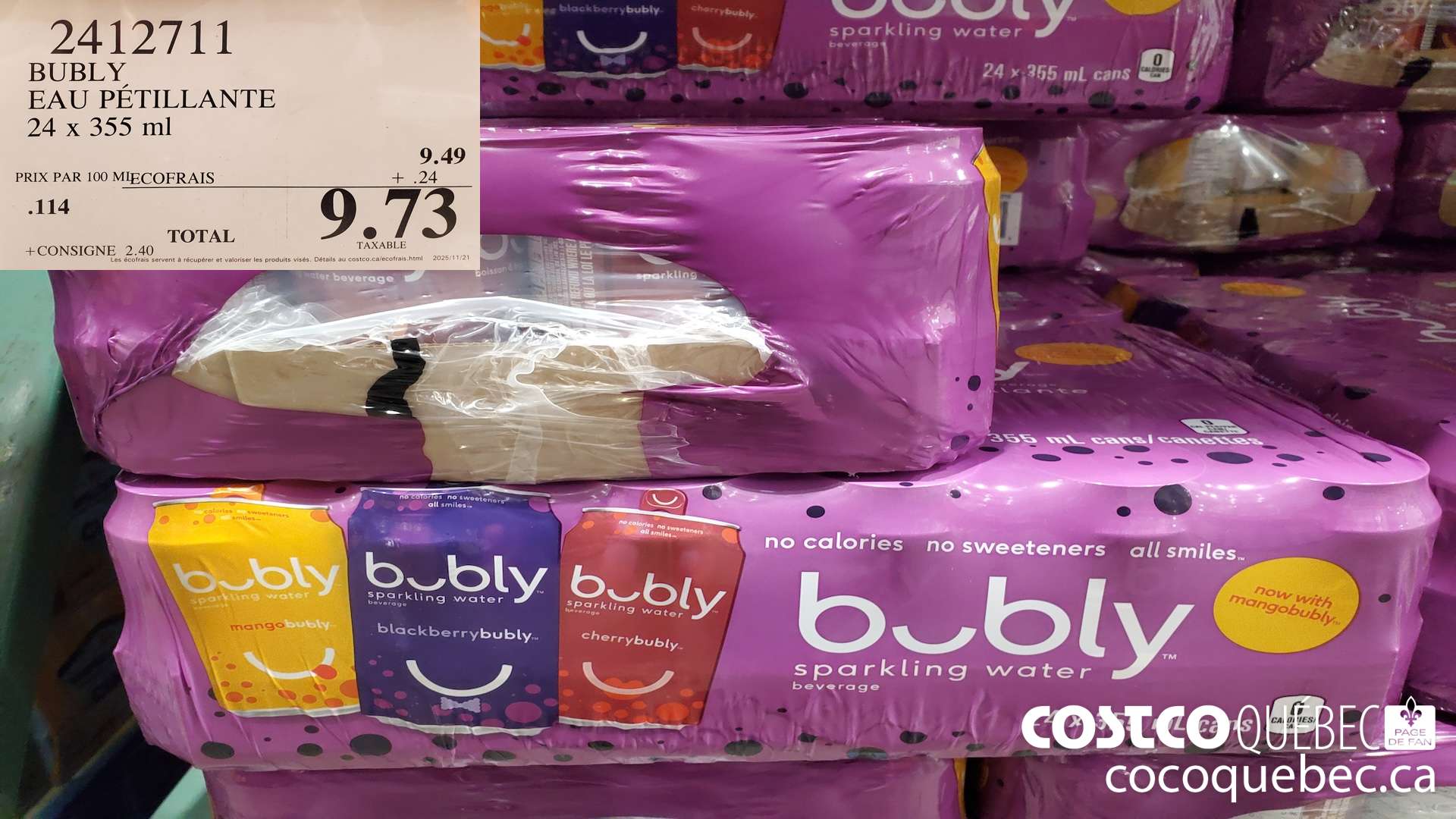 2412711 BUBLY EAU PETILLANTE 24 x 355 ml $9.73