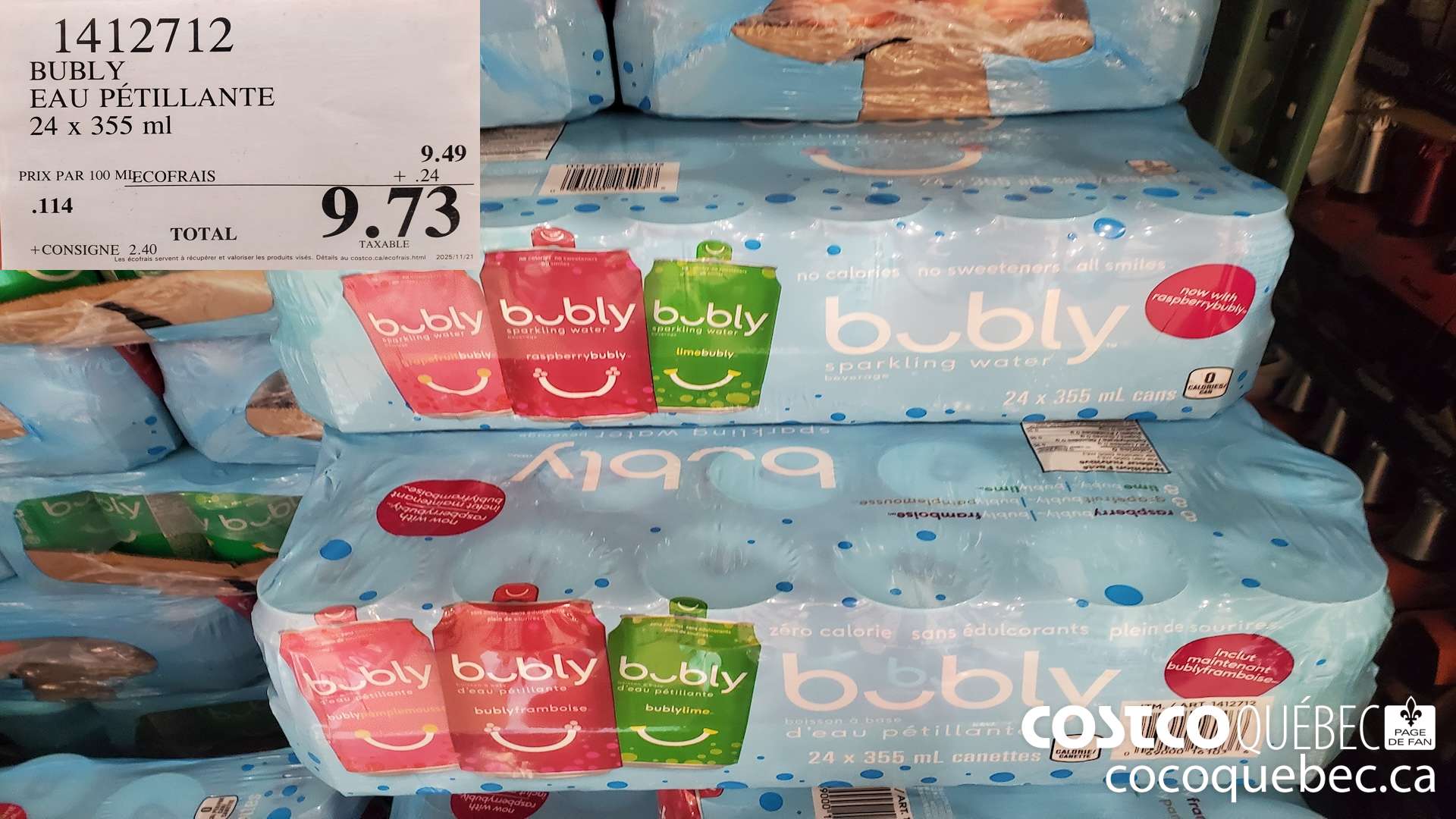 1412712 BUBLY EAU PETILLANTE 24 x 355 ml $9.73