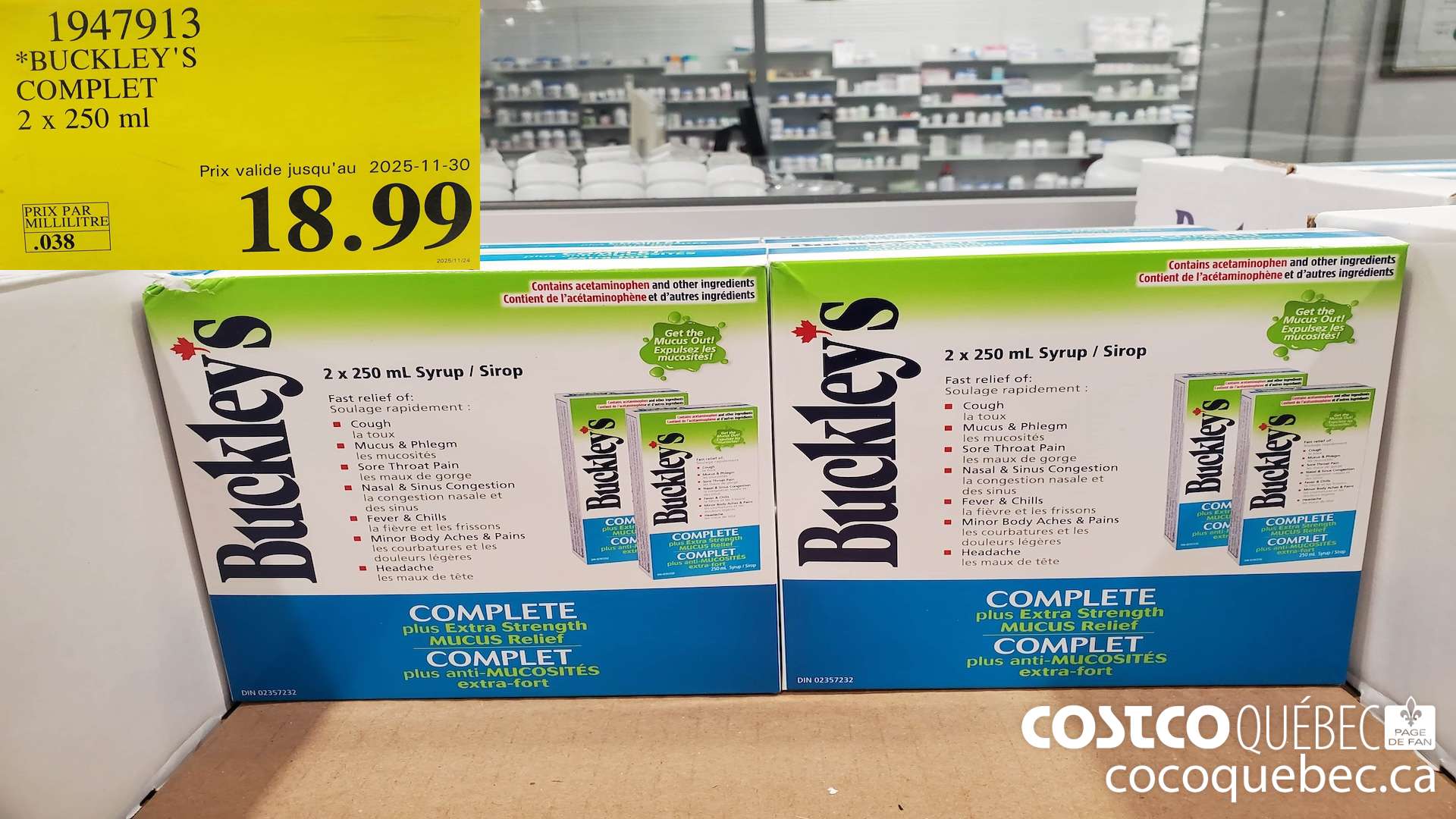 1947913 BUCKLEY'S COMPLET 2 x 250 ml (EXPIRES ON 2025-11-30) $18.99