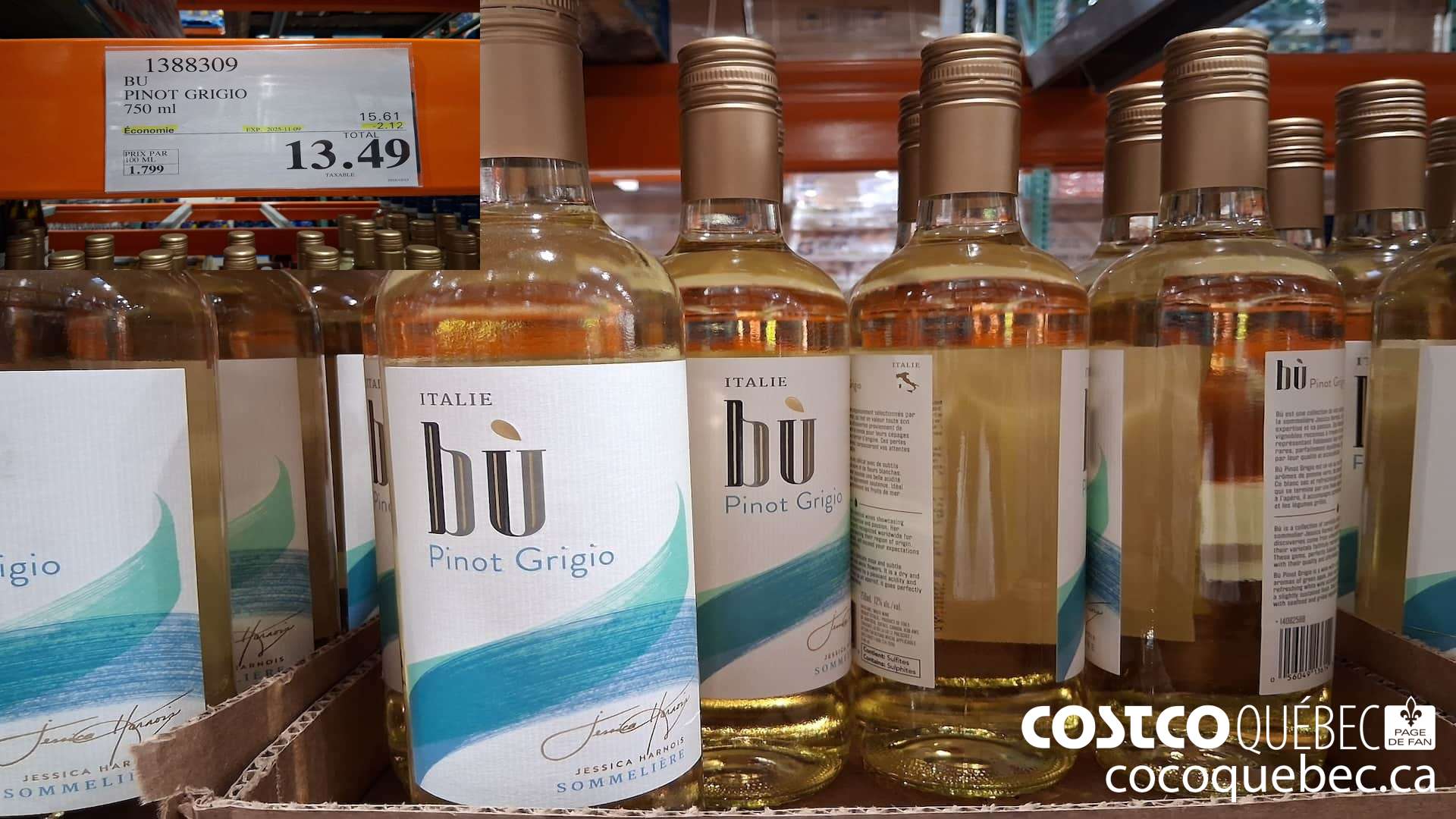 1388309 BU PINOT GRIGIO, ITALIE 750 mL  ($2.12 INSTANT SAVINGS EXPIRES ON 2025-11-09) $13.49