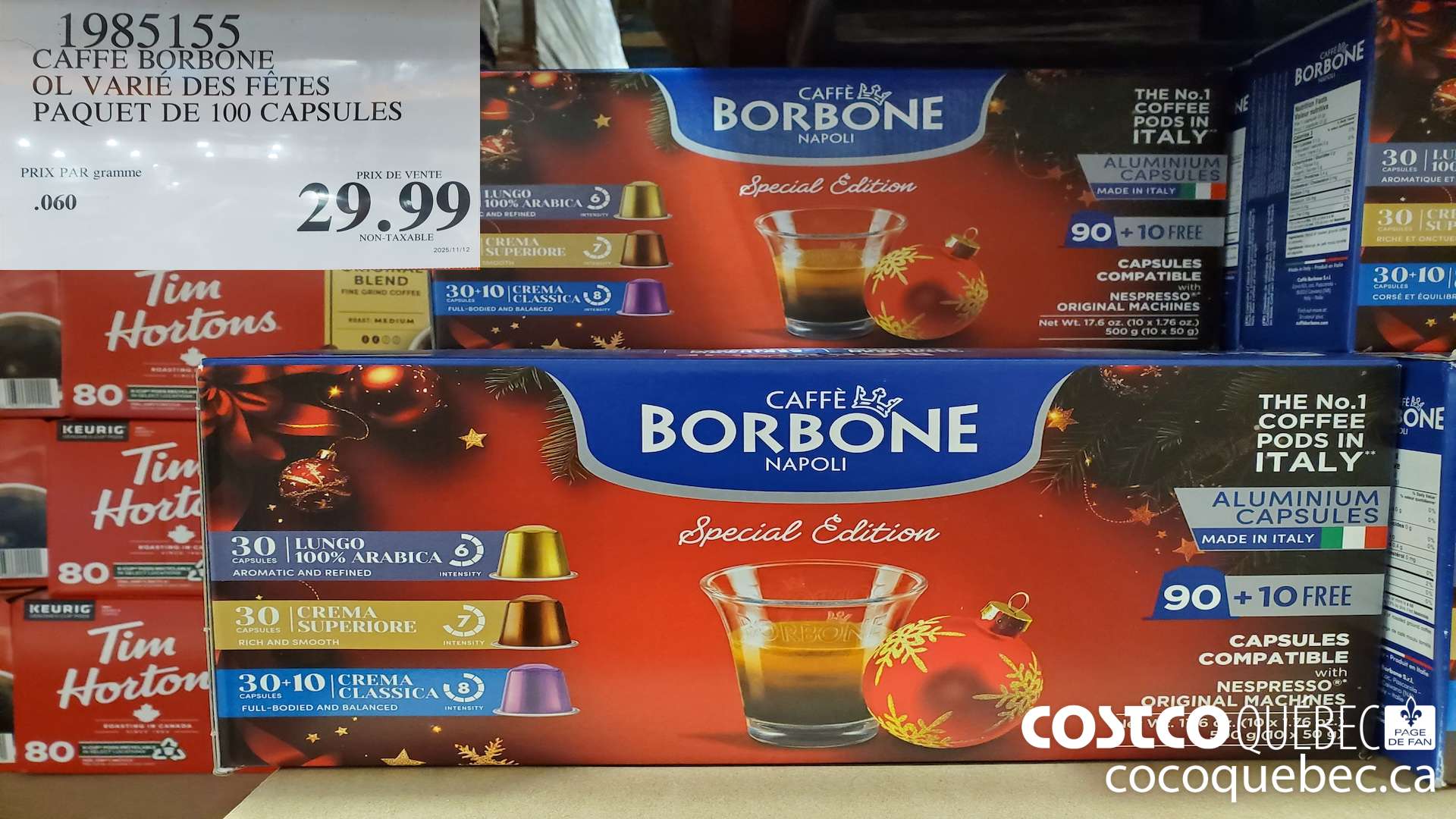 1985155 CAFFE BORBONE OL VARIE DES FETES PAQUET DE 100 CAPSULES $29.99