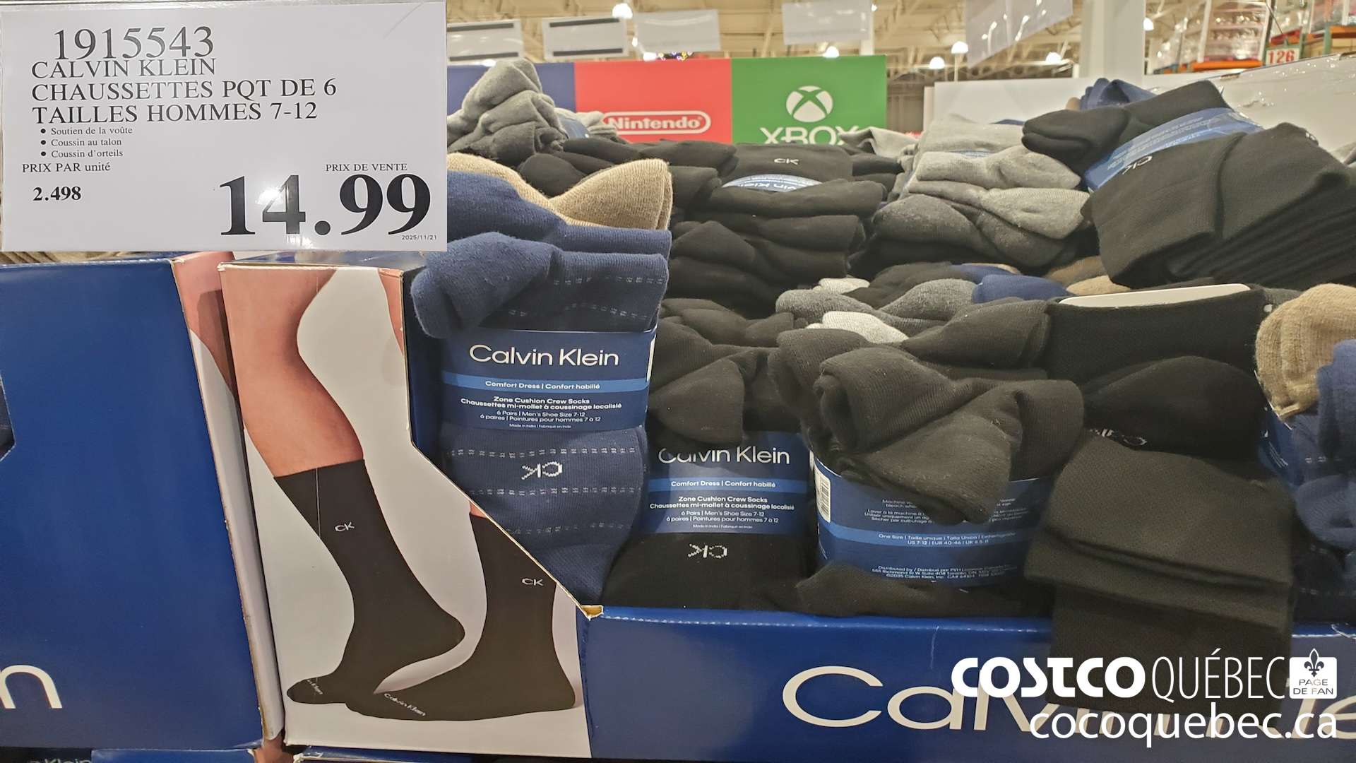 1915543 CALVIN KLEIN CHAUSSETTES PQT DE 6 TAILLES HOMMES 7-12 $14.99