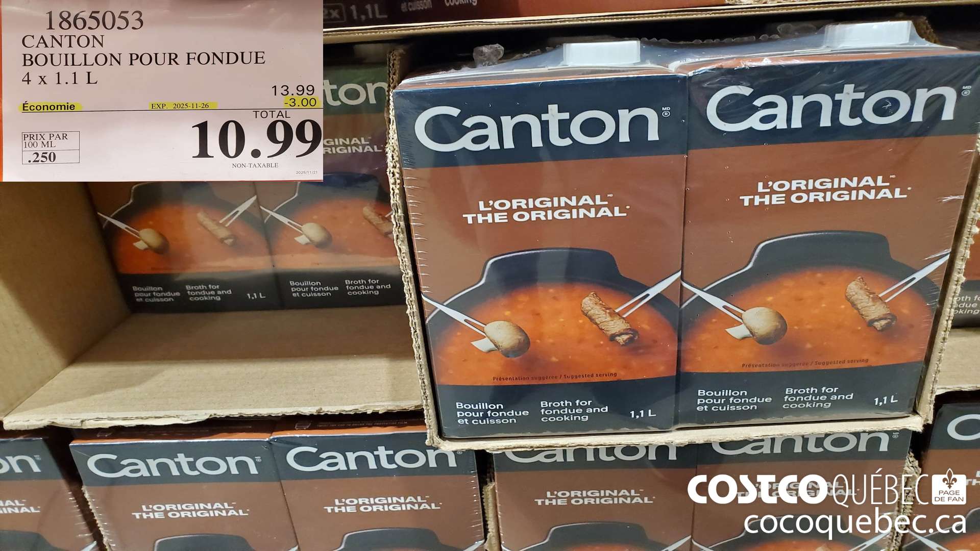 1865053 CANTON BOUILLON POUR FONDUE 4x1.1L ($3.00 INSTANT SAVINGS EXPIRES ON 2025-11-26) $10.99