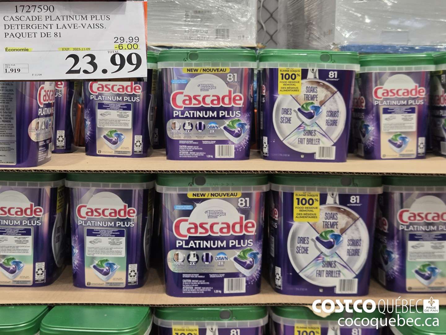 1727590 CASCADE PLATINUM PLUS DETERGENT LAVE-VAISS. PAQUET DE 81  ($6.00 INSTANT SAVINGS EXPIRES ON 2025-11-09) $23.99