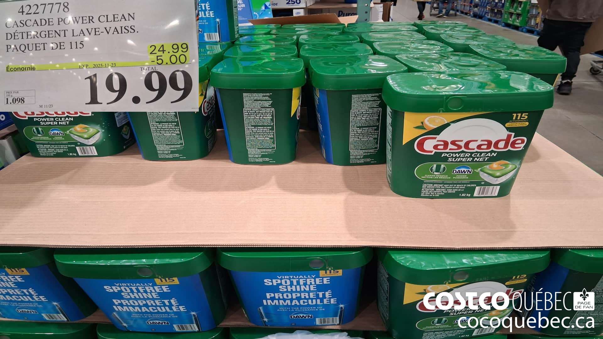 4227778 CASCADE POWER CLEAN DETERGENT LAVE-VAISS. PAQUET DE 115  ($5.00 INSTANT SAVINGS EXPIRES ON 2025-11-23) $19.99