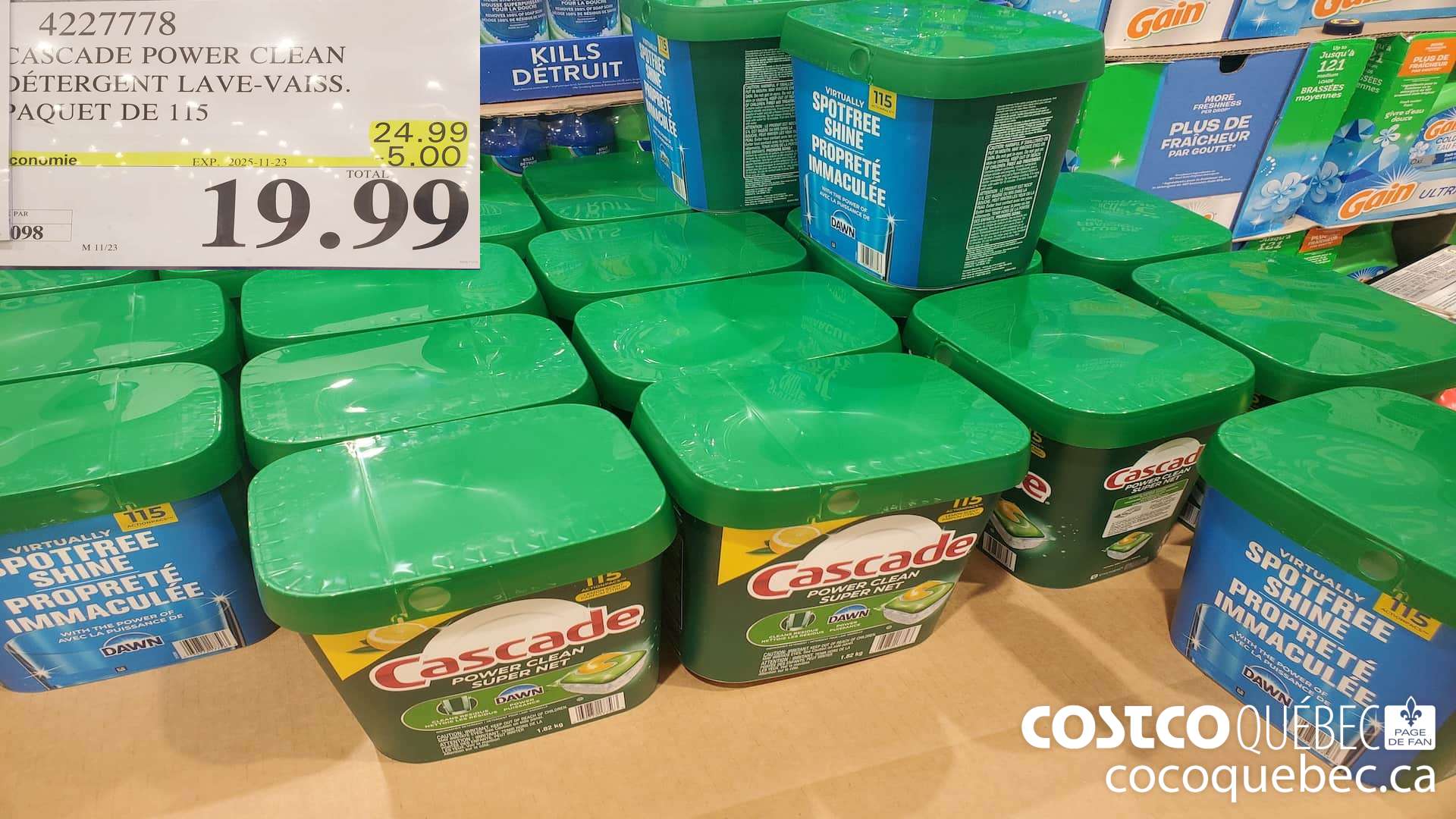 4227778 CASCADE POWER CLEAN DETERGENT LAVE-VAISS. PAQUET DE 115  ($5.00 INSTANT SAVINGS EXPIRES ON 2025-11-23) $19.99