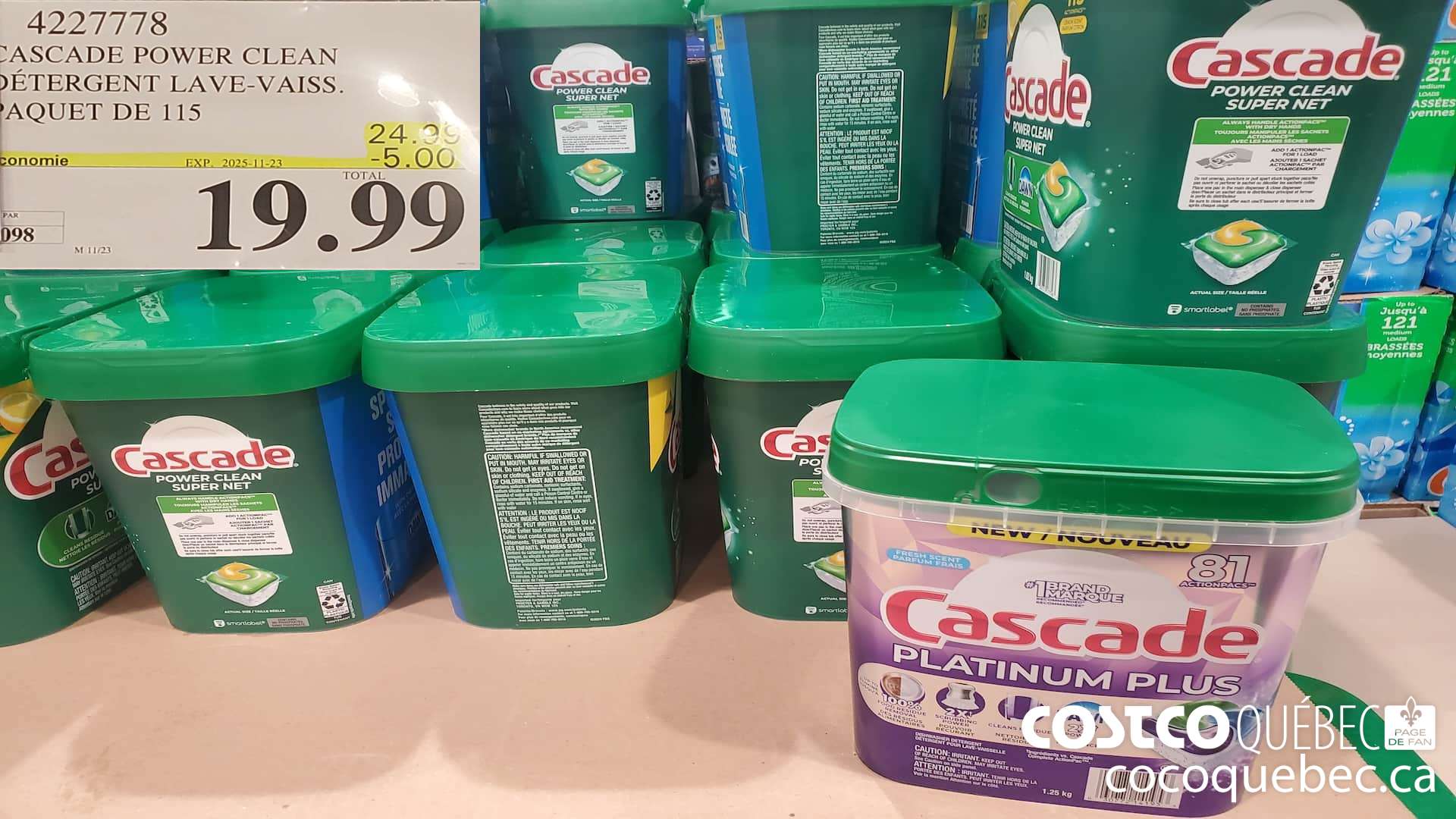 4227778 CASCADE POWER CLEAN DETERGENT LAVE-VAISS. PAQUET DE 115  ($5.00 INSTANT SAVINGS EXPIRES ON 2025-11-23) $19.99