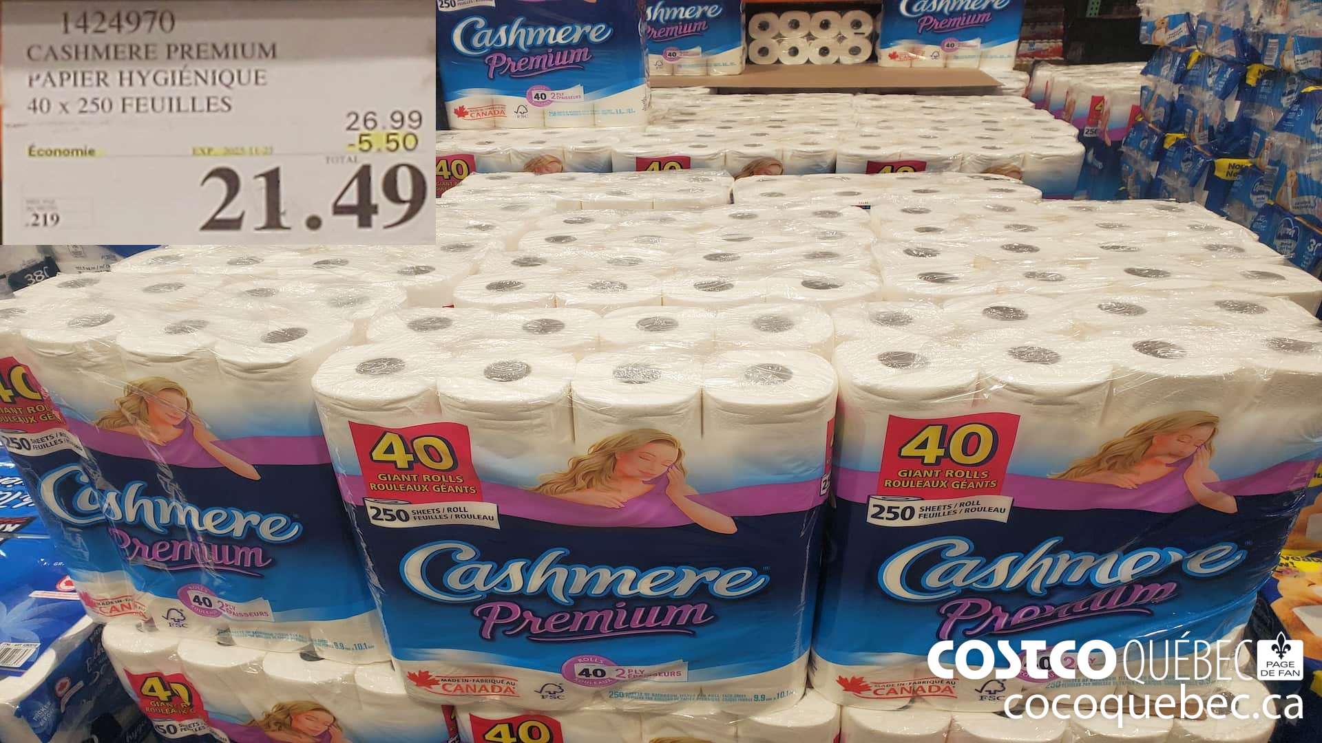 1424970 CASHMERE PREMIUM PAPIER HYGIENIQUE 40 x 250 FEUILLES  ($5.50 INSTANT SAVINGS EXPIRES ON 2025-11-23) $21.49