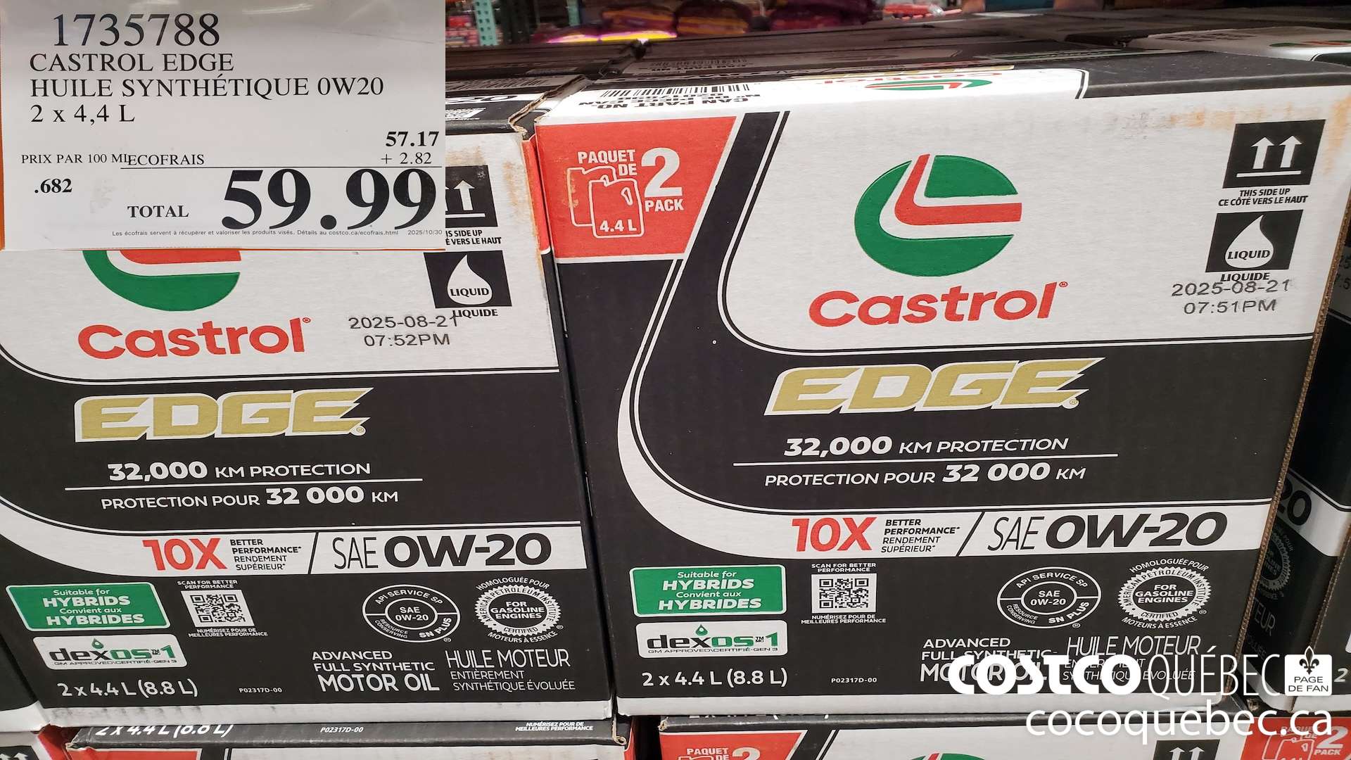 1735788 CASTROL EDGE HUILE SYNTHETIQUE 0W20 2x 4,4 L $59.99