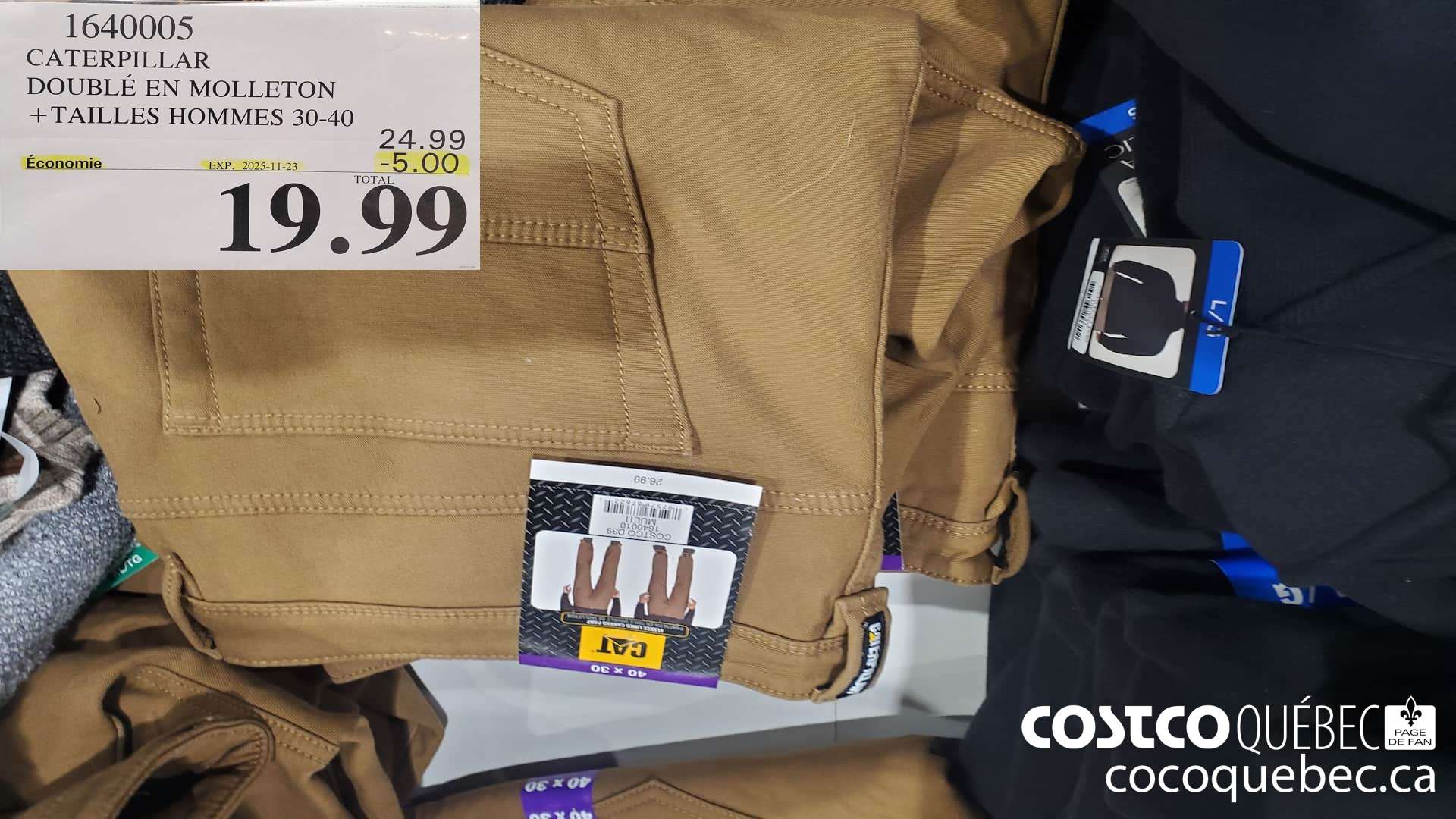 1640005 CATERPILLAR DOUBLE EN MOLLETON 4 TAILLES HOMMES 30-40  ($5.00 INSTANT SAVINGS EXPIRES ON 2025-11-23) $19.99