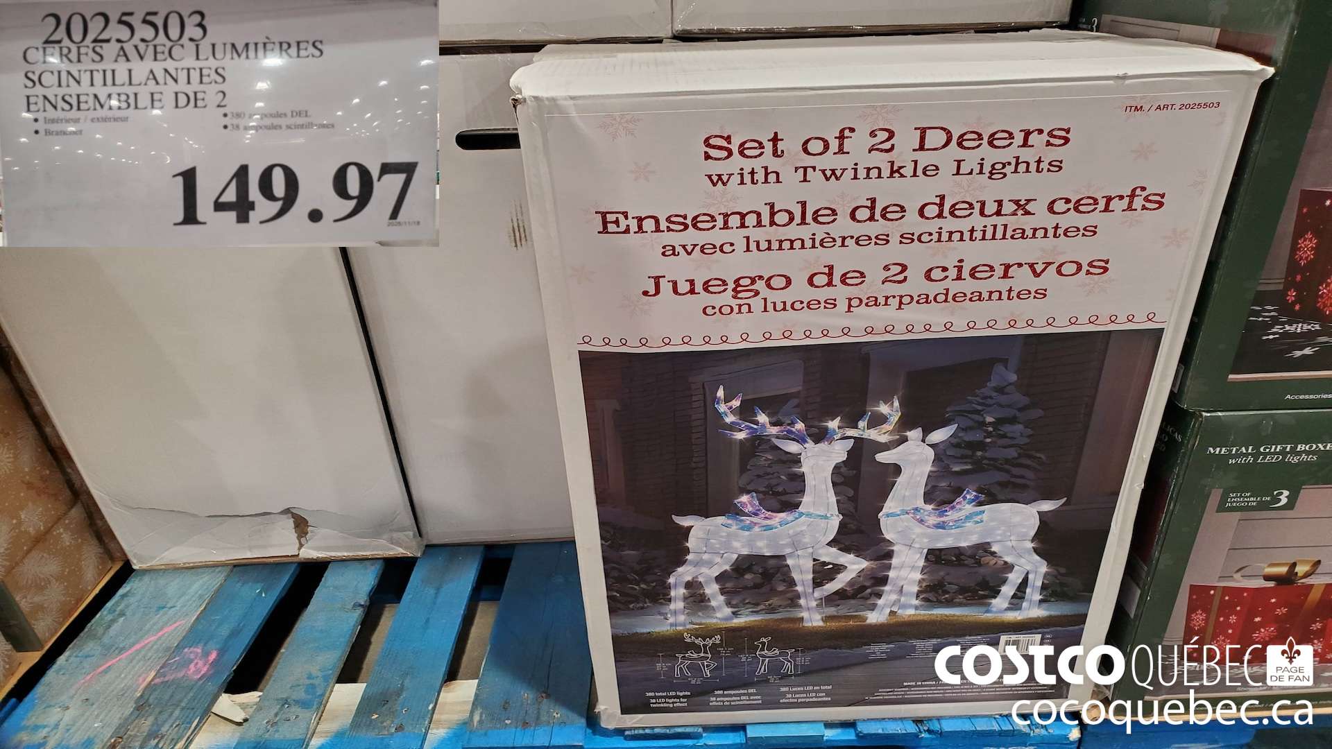 2025503 CERFS AVEC LUMIERES SCINTILLANTES ENSEMBLE DE 2 $149.97