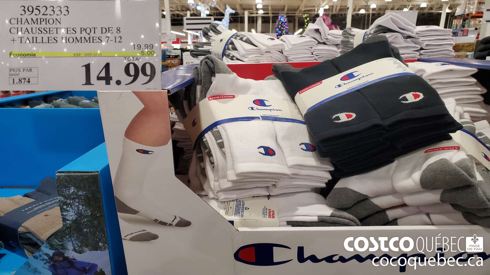 3952333 CHAMPION CHAUSSETTES PQT DE 8 + TAILLES HOMMES 1-12 ($5.00 INSTANT SAVINGS EXPIRES ON 2025-12-21) $14.99