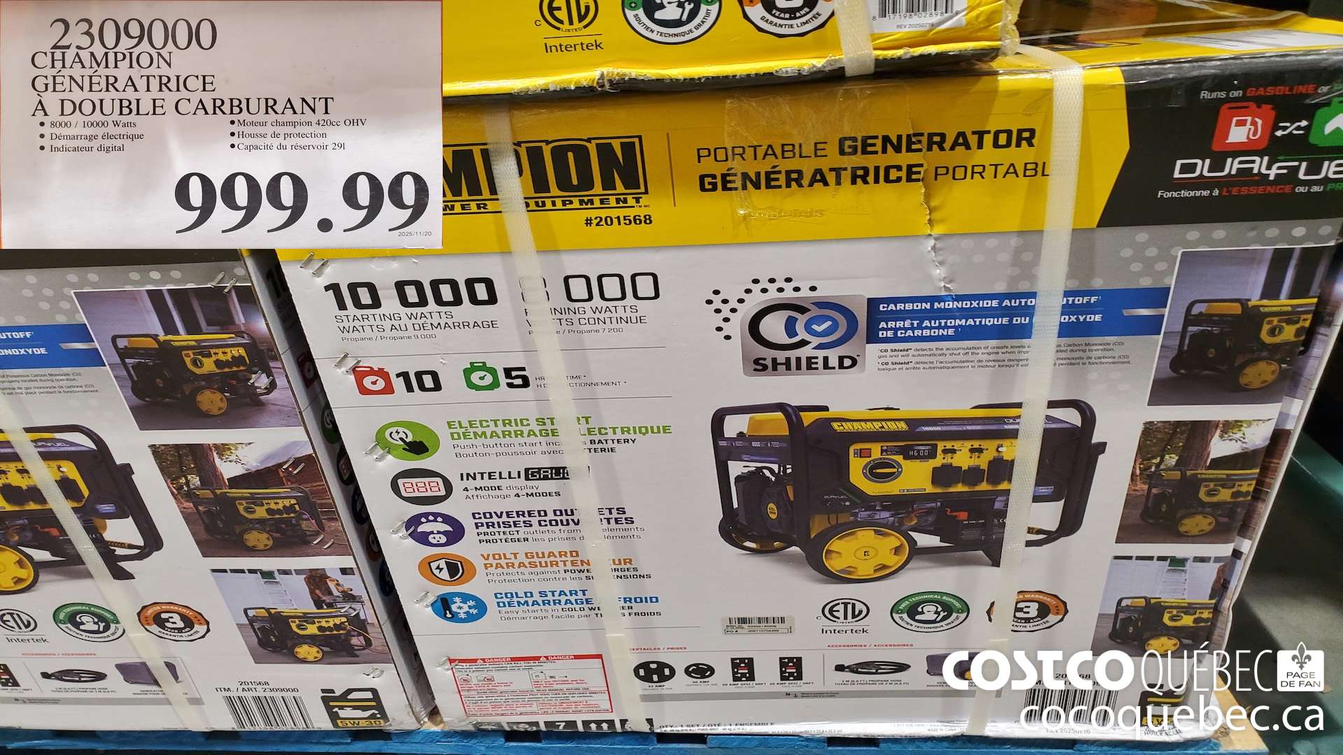 2309000 CHAMPION GENERATRICE A DOUBLE CARBURANT $999.99