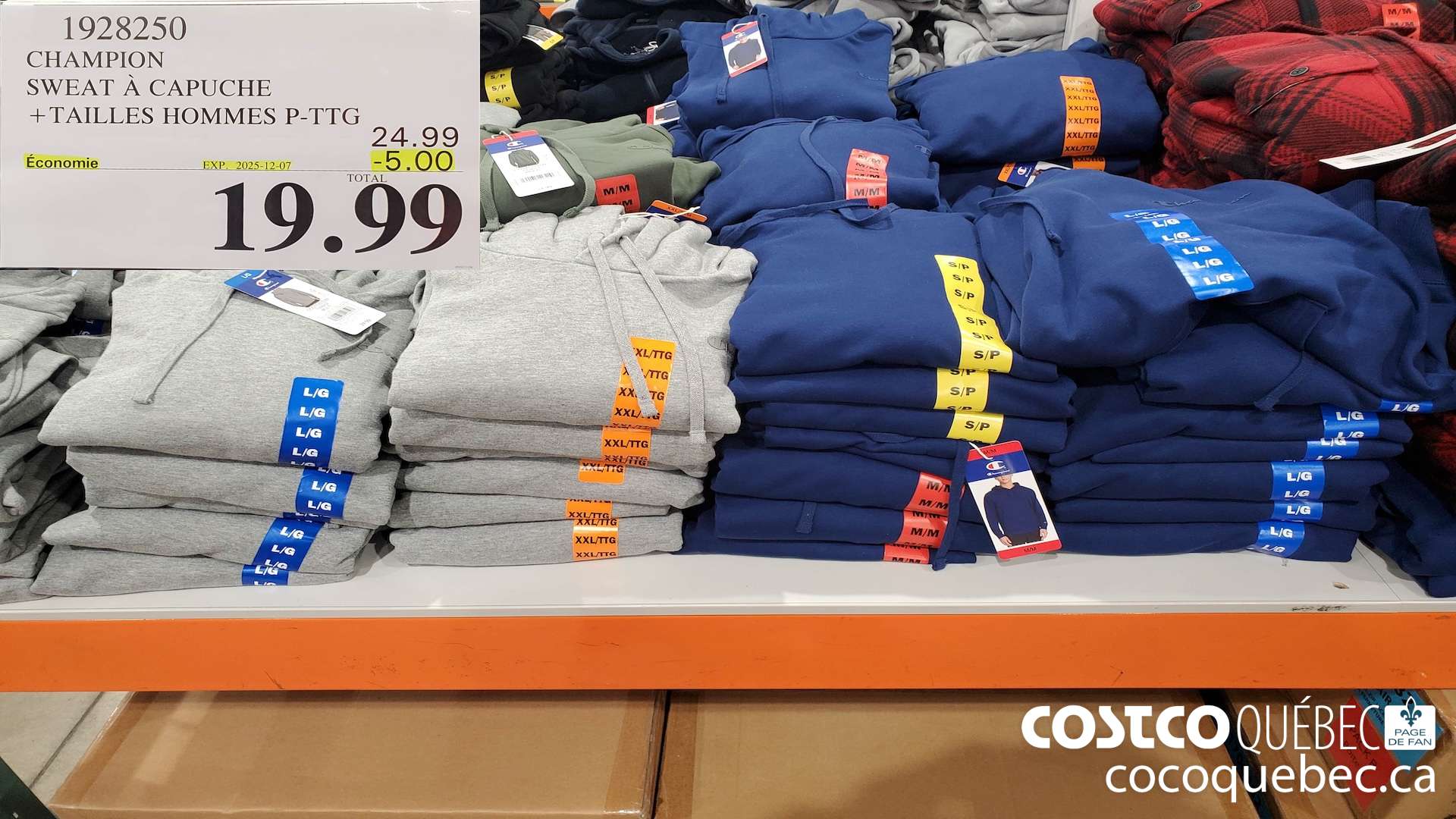 1928250 CHAMPION SWEAT A CAPUCHE + TAILLES HOMMES P-TTG ($5.00 INSTANT SAVINGS EXPIRES ON 2025-12-07) $19.99